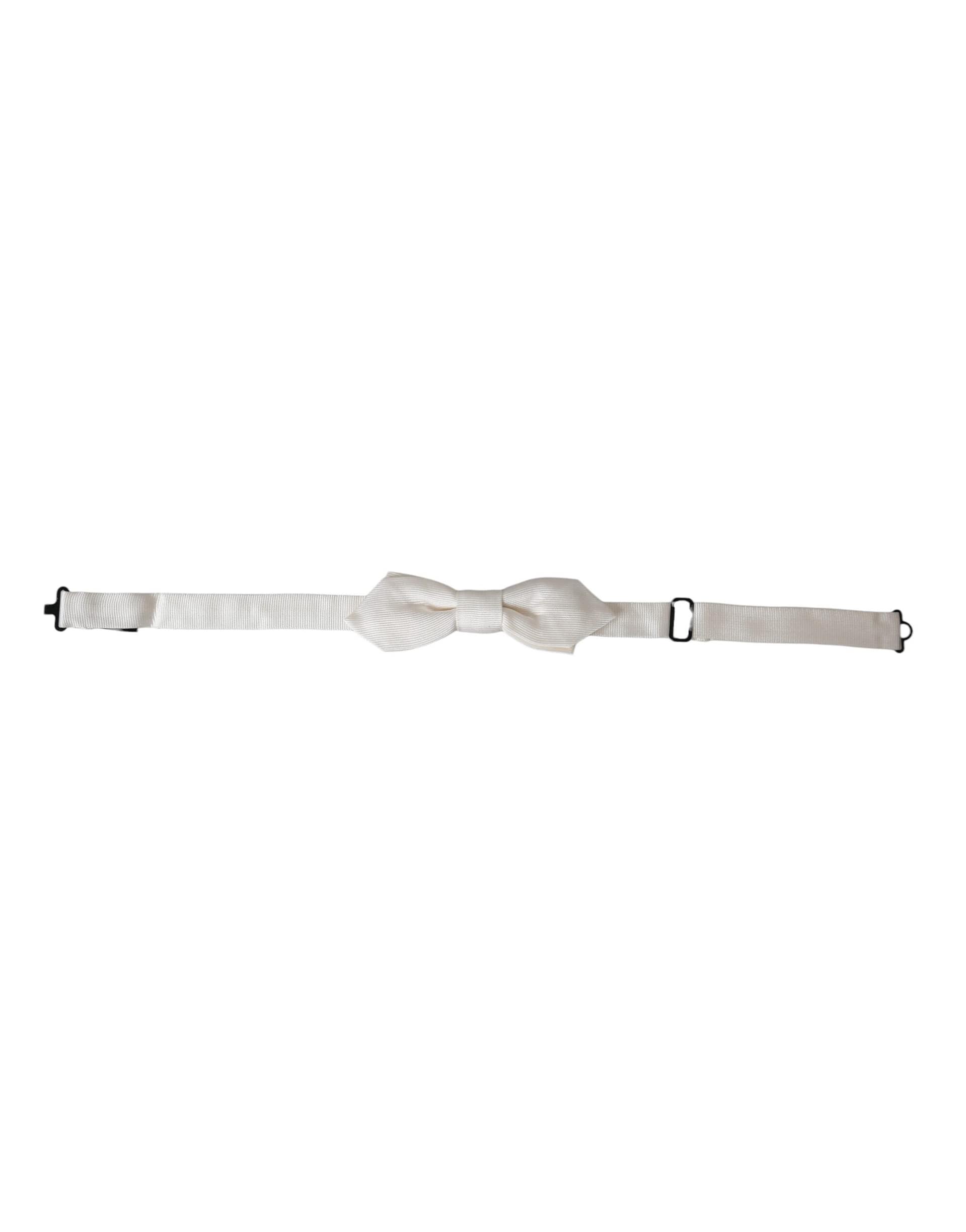 Dolce & Gabbana White Silk Adjustable Neck Men Papillon Bow Tie - Image 2