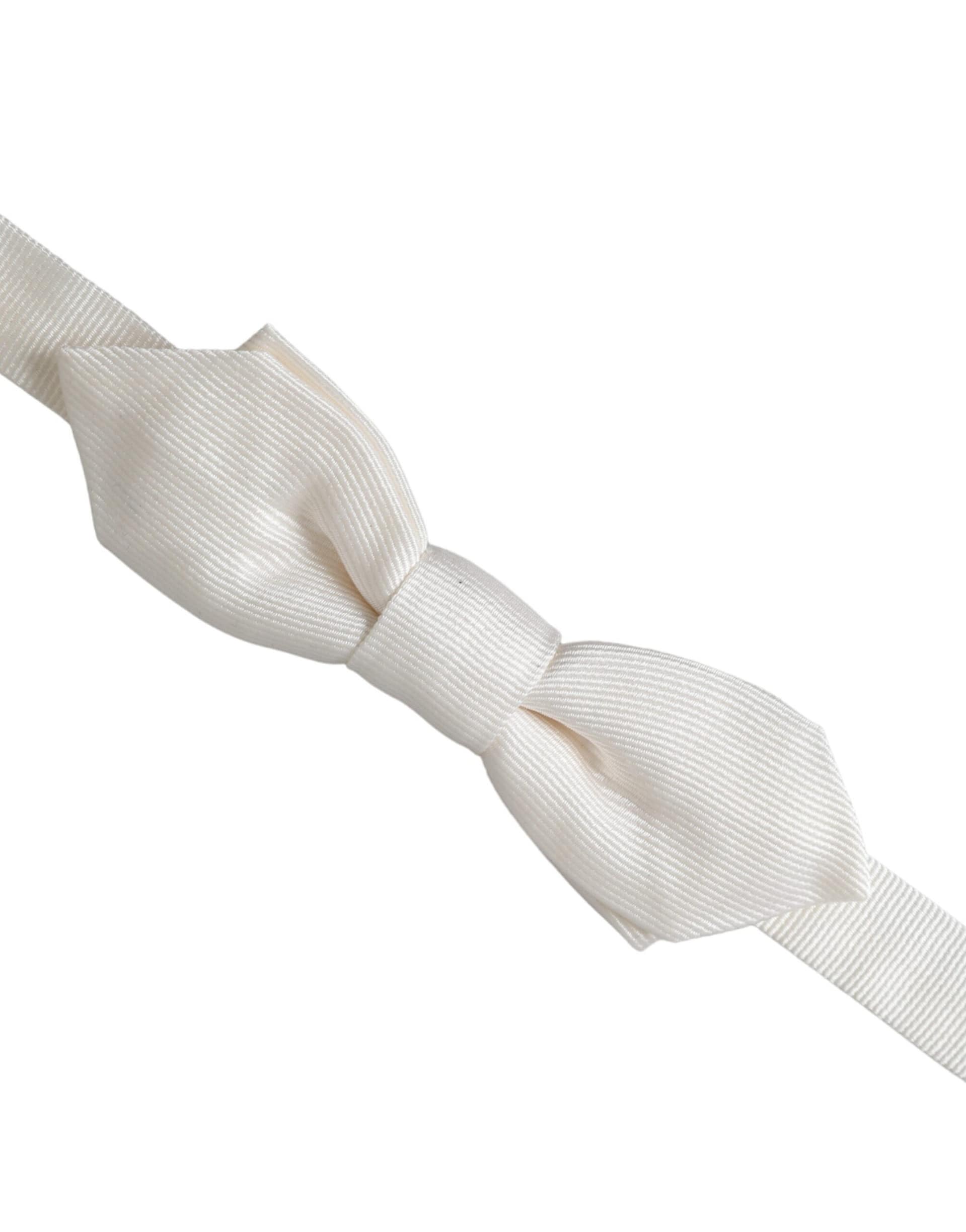 Dolce & Gabbana White Silk Adjustable Neck Men Papillon Bow Tie - Image 3