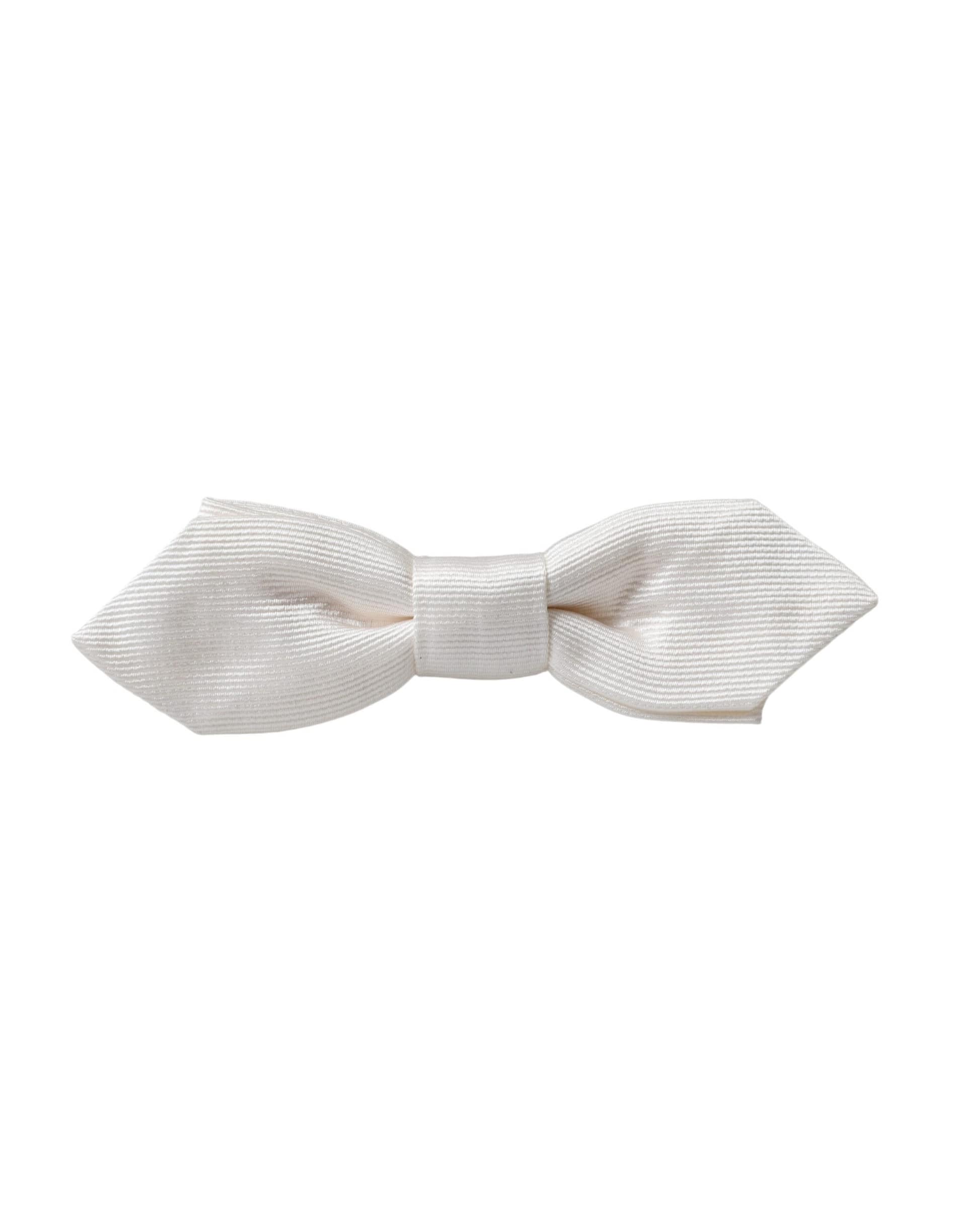 Dolce & Gabbana White Silk Adjustable Neck Men Papillon Bow Tie - Image 4