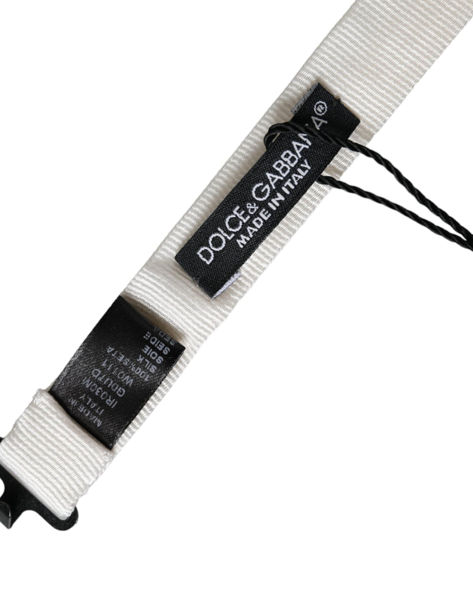 Dolce & Gabbana White Silk Adjustable Neck Men Papillon Bow Tie - Image 6