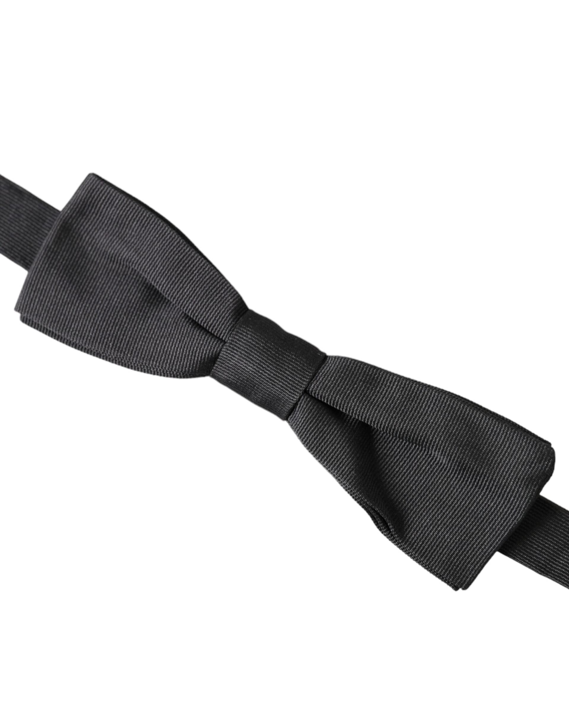 Dolce & Gabbana Black Silk Adjustable Neck Men Bow Tie - Image 3