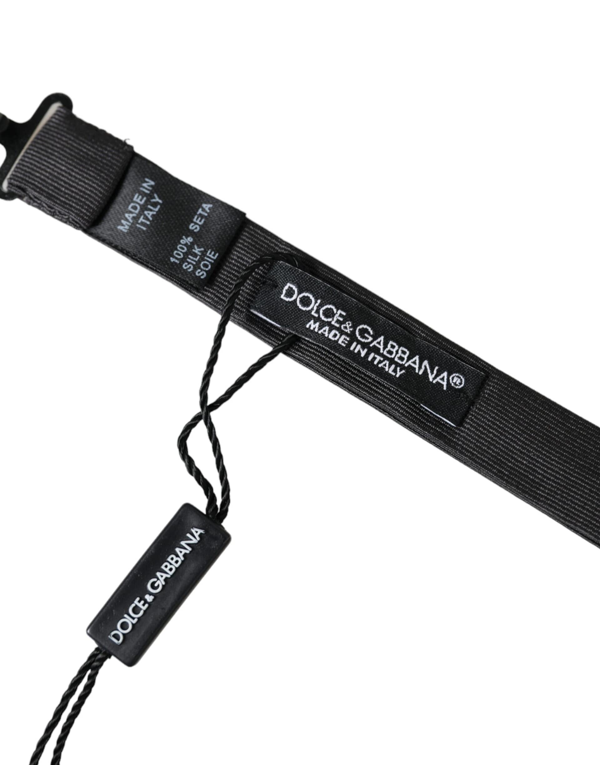 Dolce & Gabbana Black Silk Adjustable Neck Men Bow Tie - Image 6