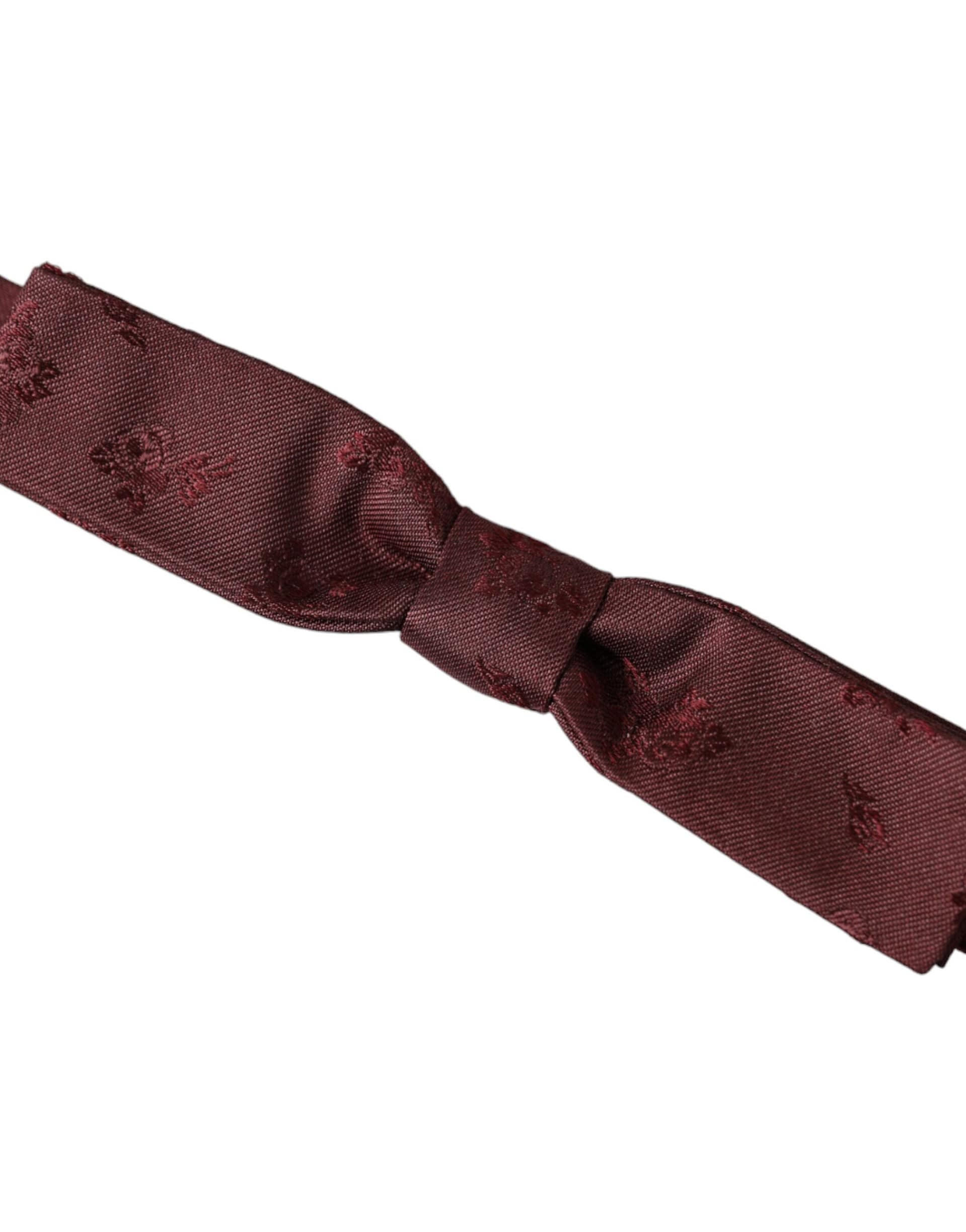 Dolce & Gabbana Maroon Floral Silk Adjustable Neck Men Bow Tie - Image 3