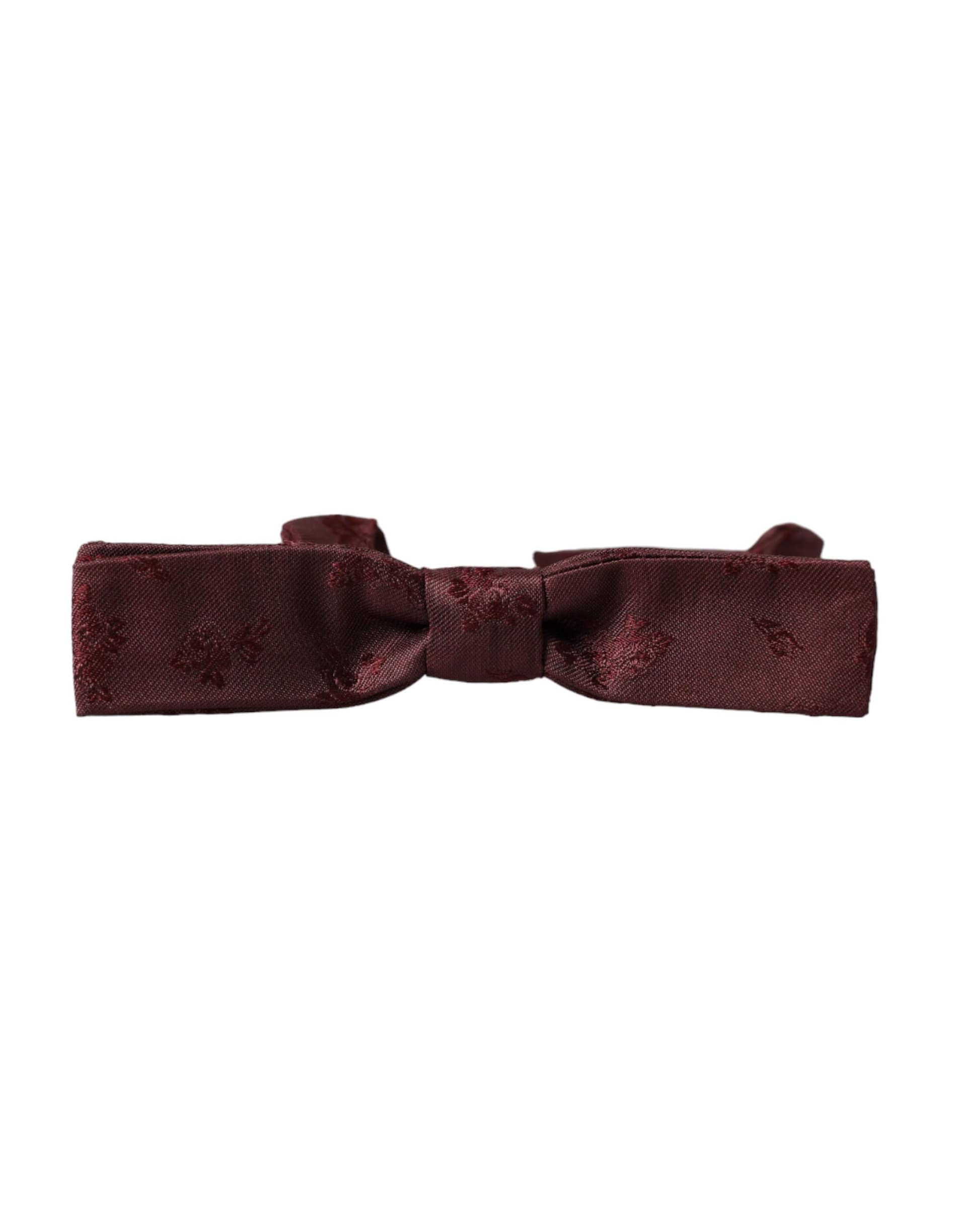 Dolce & Gabbana Maroon Floral Silk Adjustable Neck Men Bow Tie - Image 4