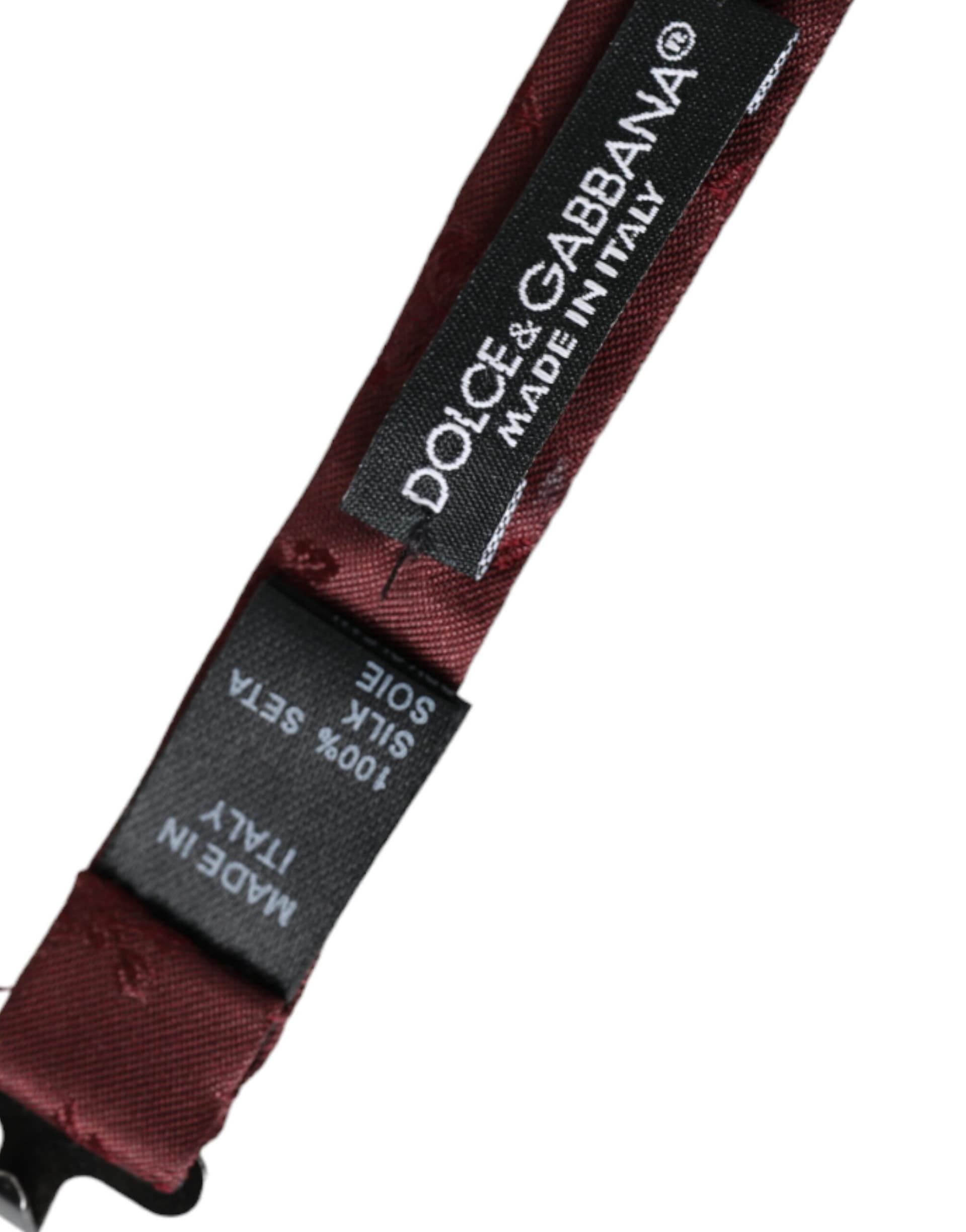 Dolce & Gabbana Maroon Floral Silk Adjustable Neck Men Bow Tie - Image 6