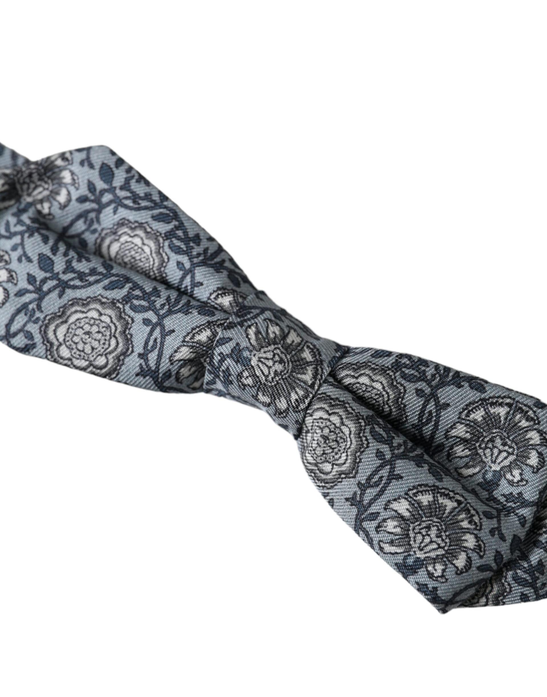 Dolce & Gabbana Gray Silk Patterned Adjustable Neck Men Bow Tie - Image 3