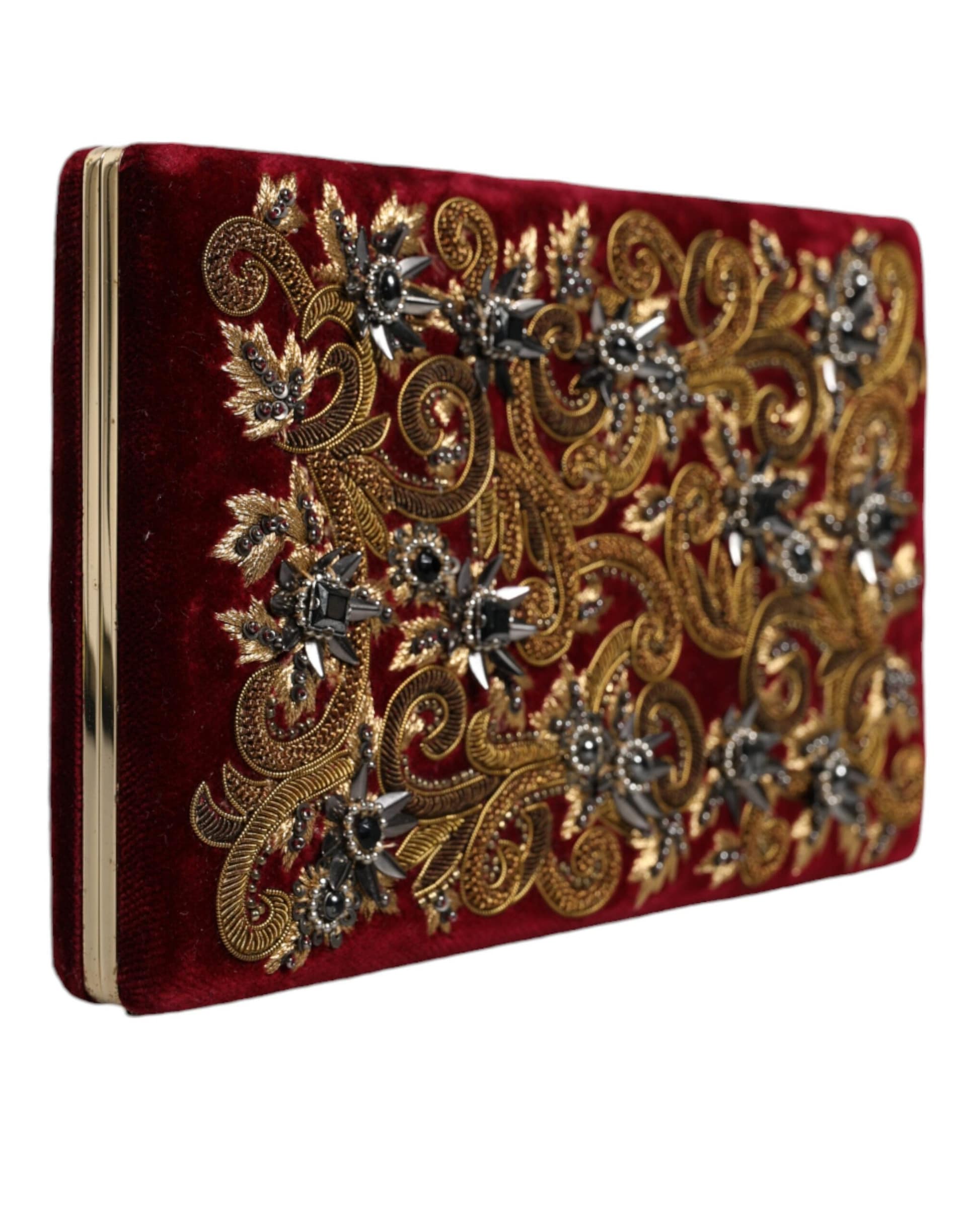 Dolce & Gabbana Red Velvet Gold Frame Clutch Evening Party Purse Bag - Image 2