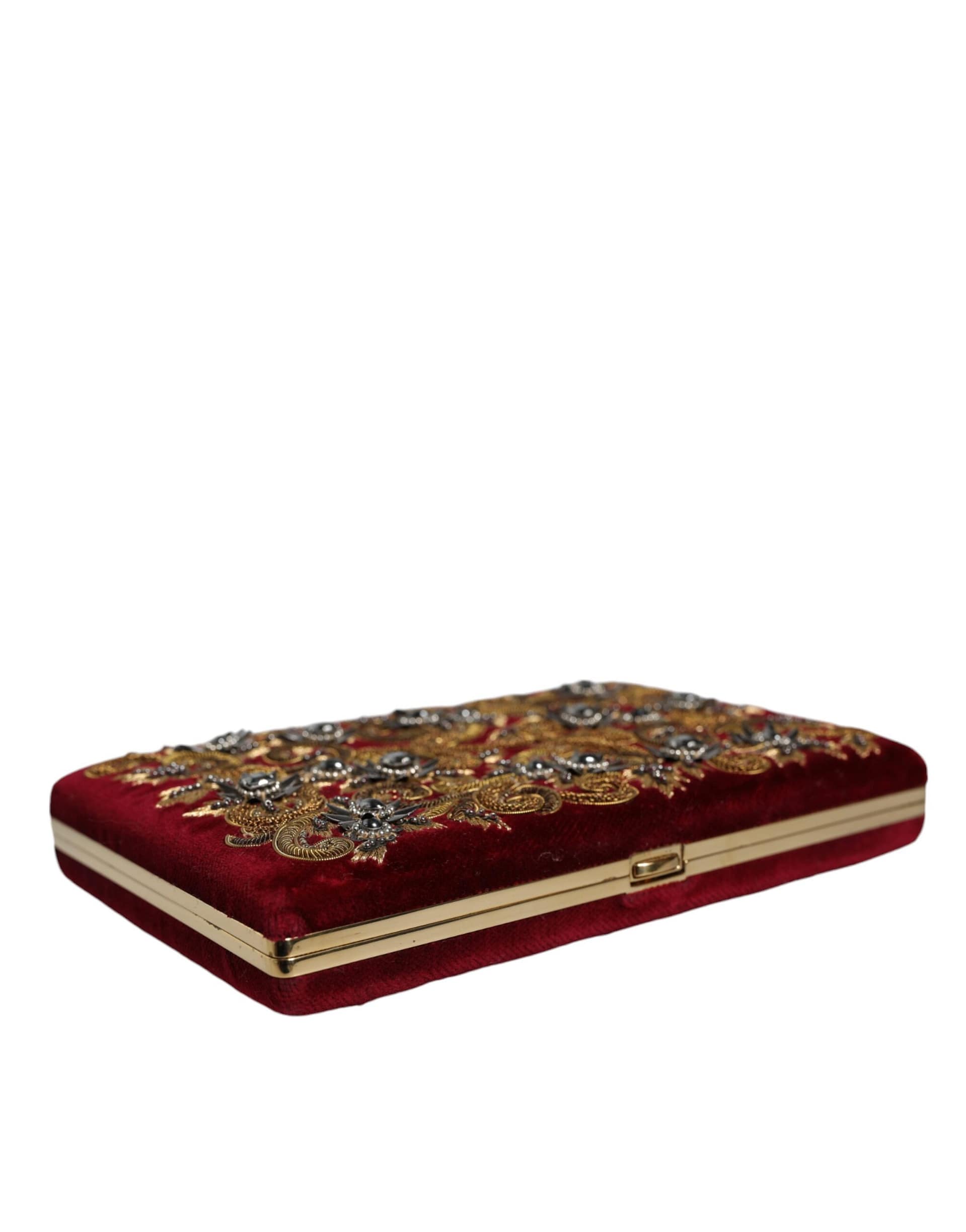 Dolce & Gabbana Red Velvet Gold Frame Clutch Evening Party Purse Bag - Image 4