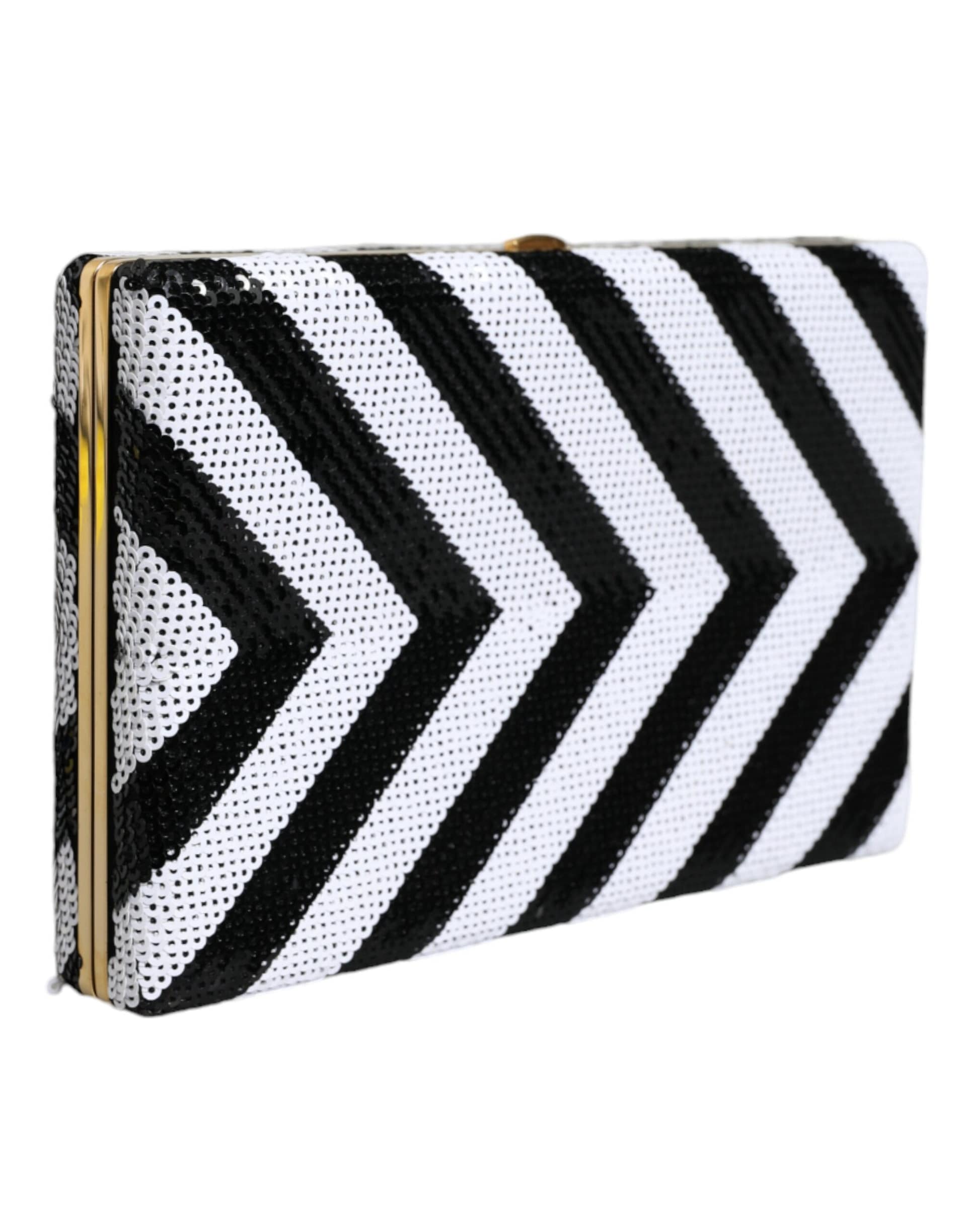 Dolce & Gabbana Black White Gold Frame Clutch Evening Party Purse Bag - Image 3