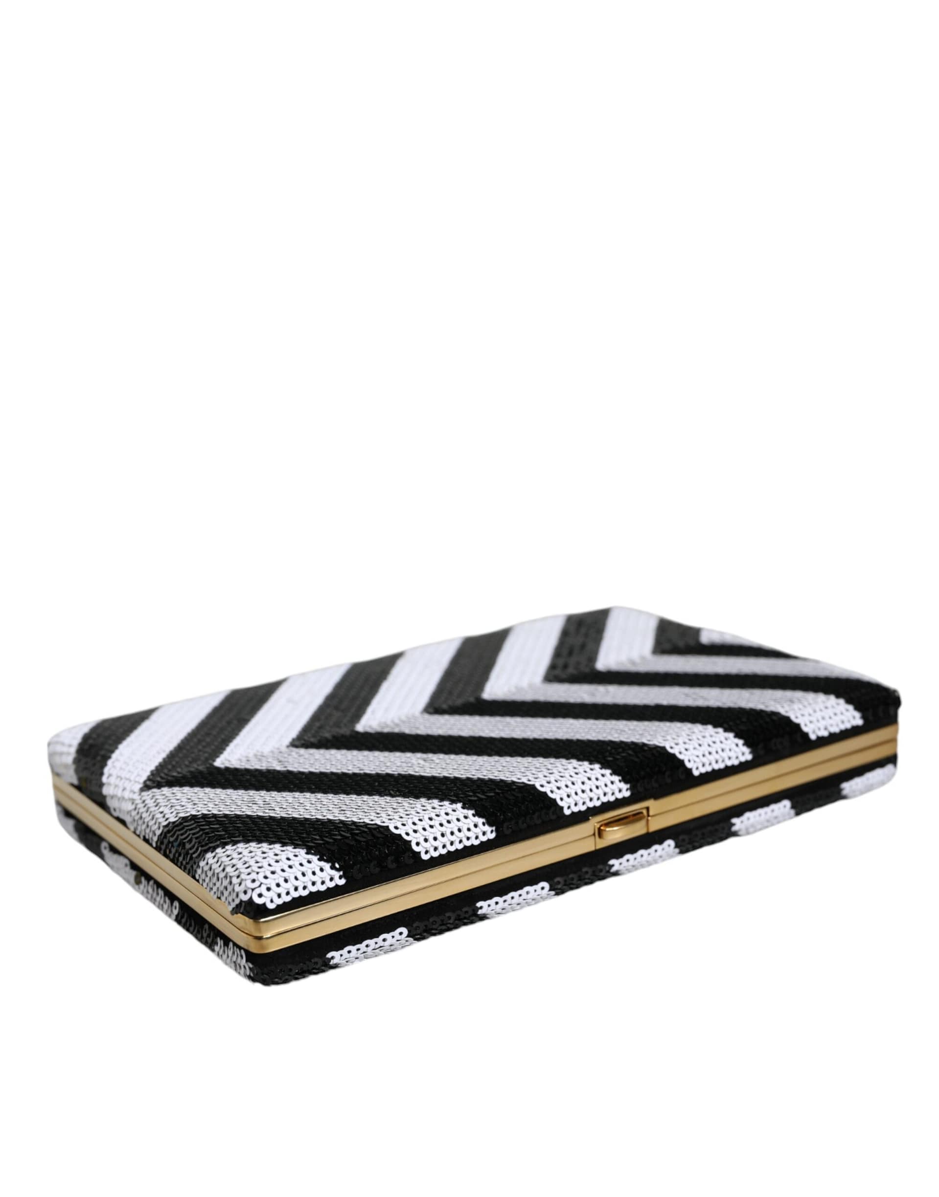 Dolce & Gabbana Black White Gold Frame Clutch Evening Party Purse Bag - Image 5