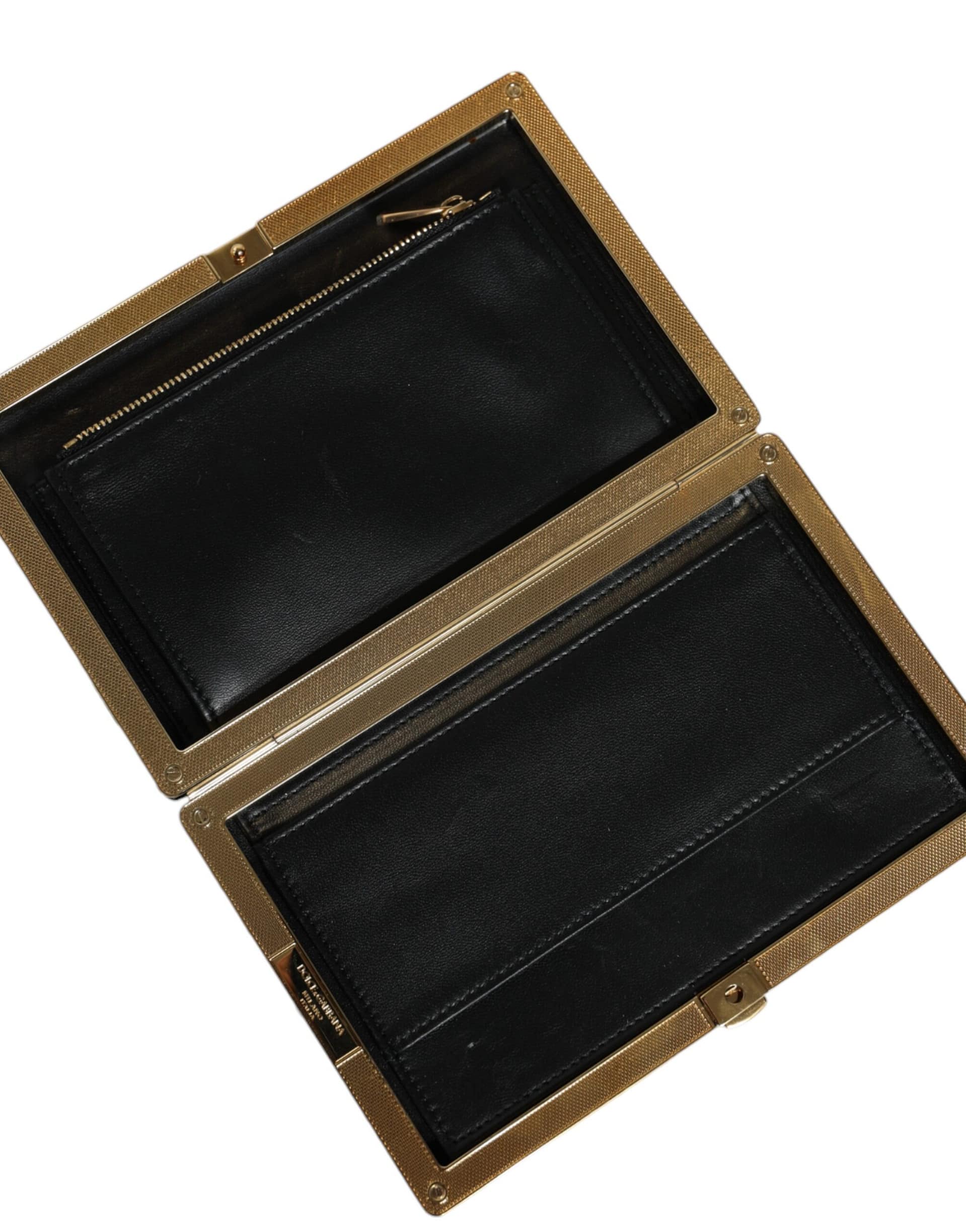 Dolce & Gabbana Black White Gold Frame Clutch Evening Party Purse Bag - Image 8