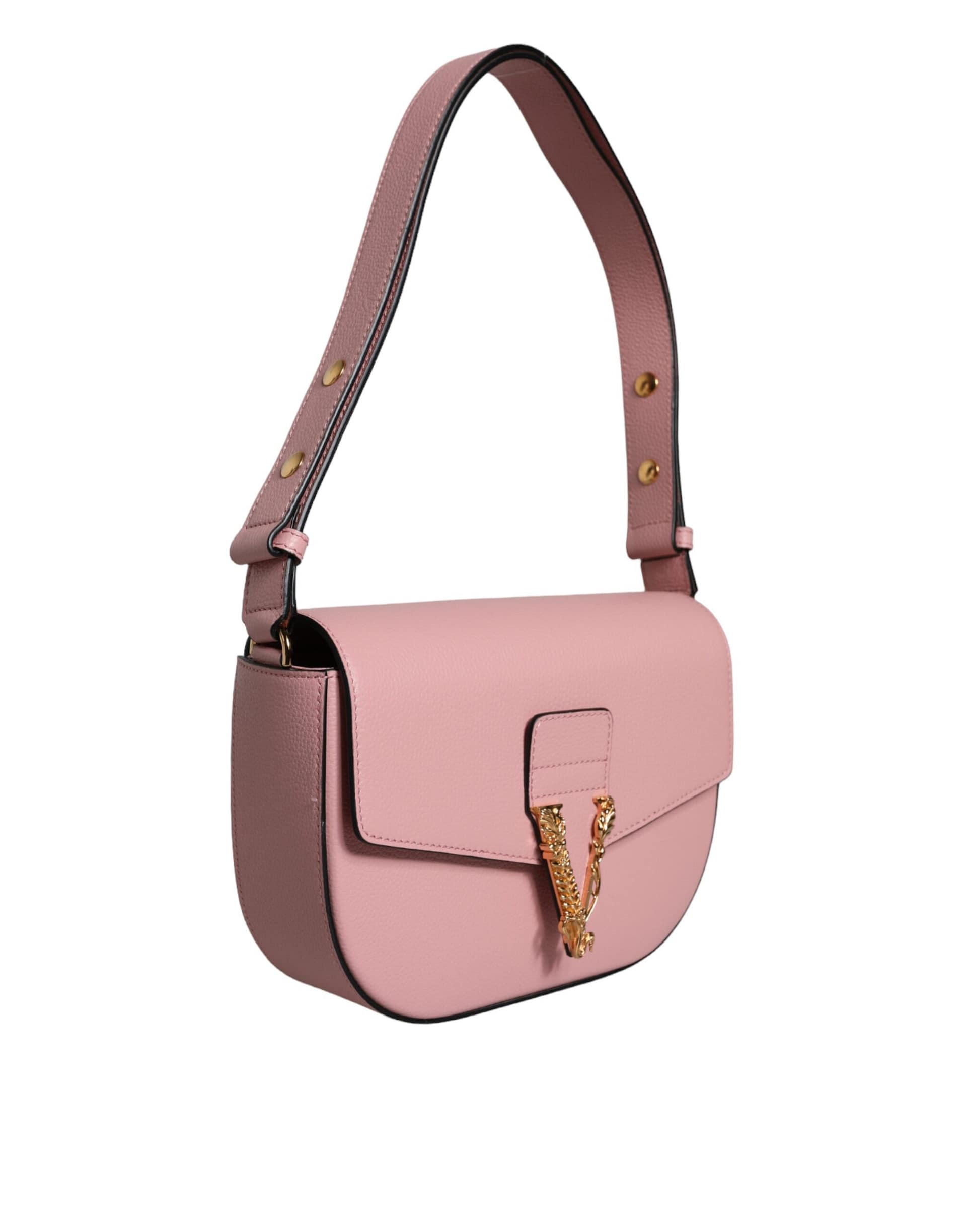 Versace Pink Grainy Calf Leather Logo Crossbody Shoulder Bag - Image 3