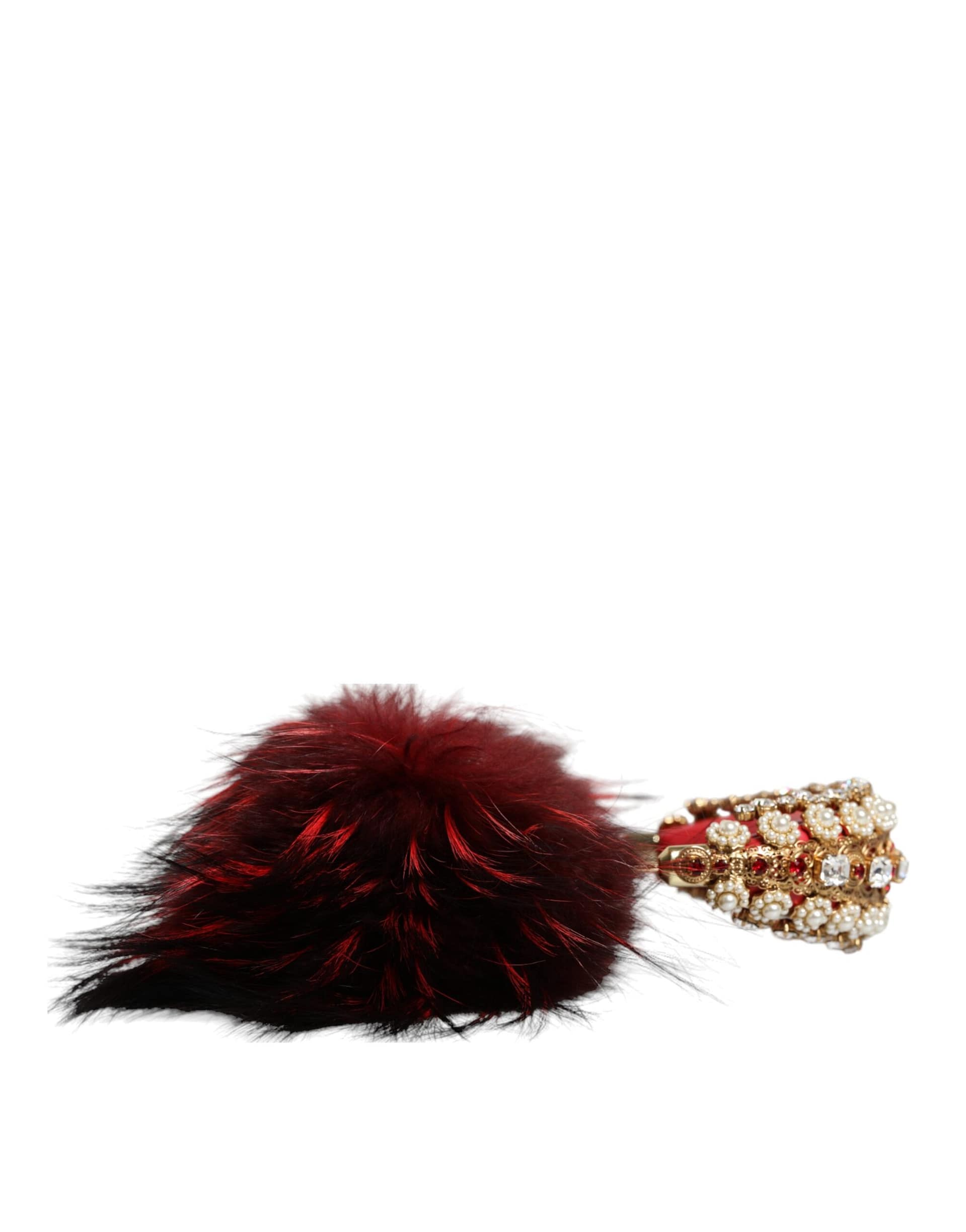 Dolce & Gabbana Red Gold Crystal Fur Headset Audio AUX Headphones - Image 3