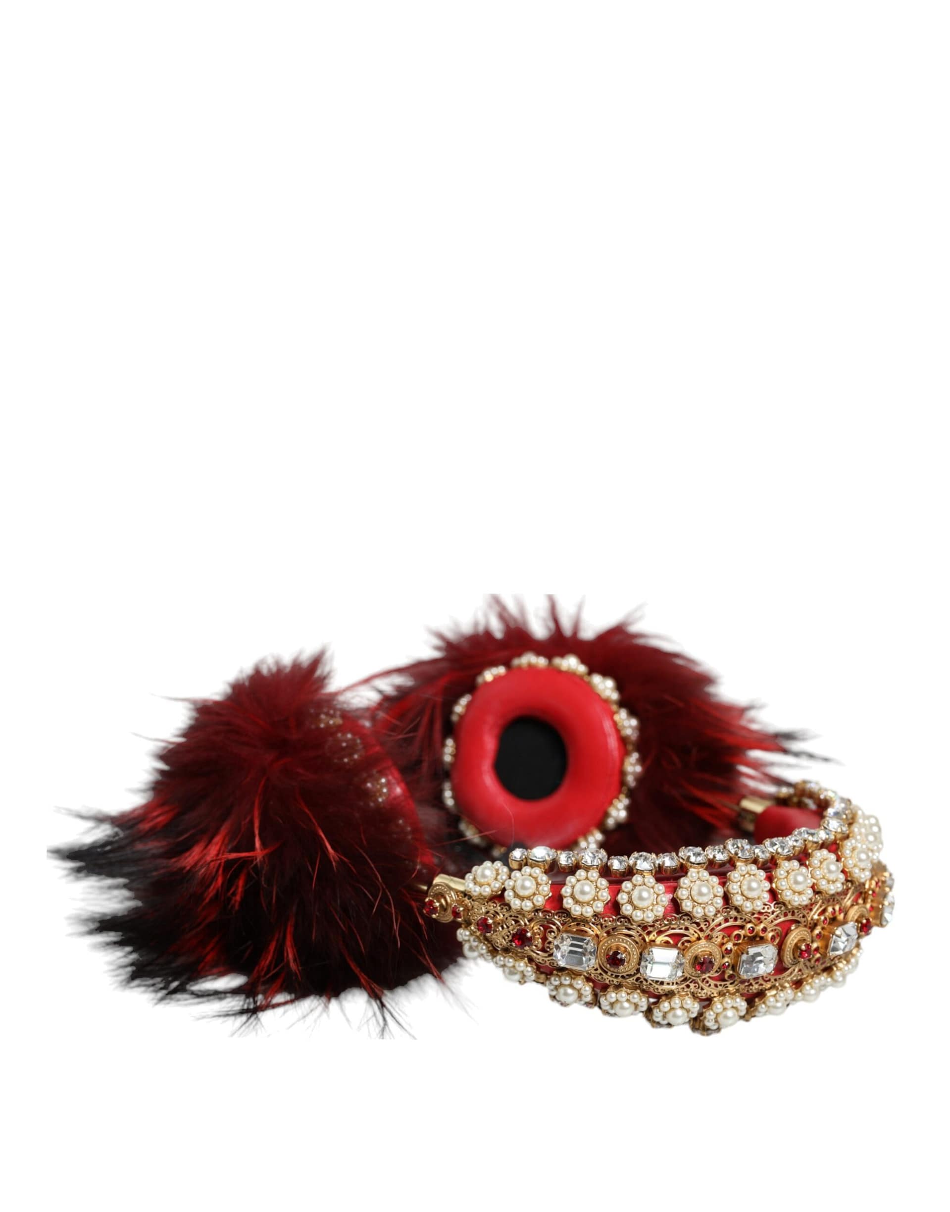 Dolce & Gabbana Red Gold Crystal Fur Headset Audio AUX Headphones - Image 4
