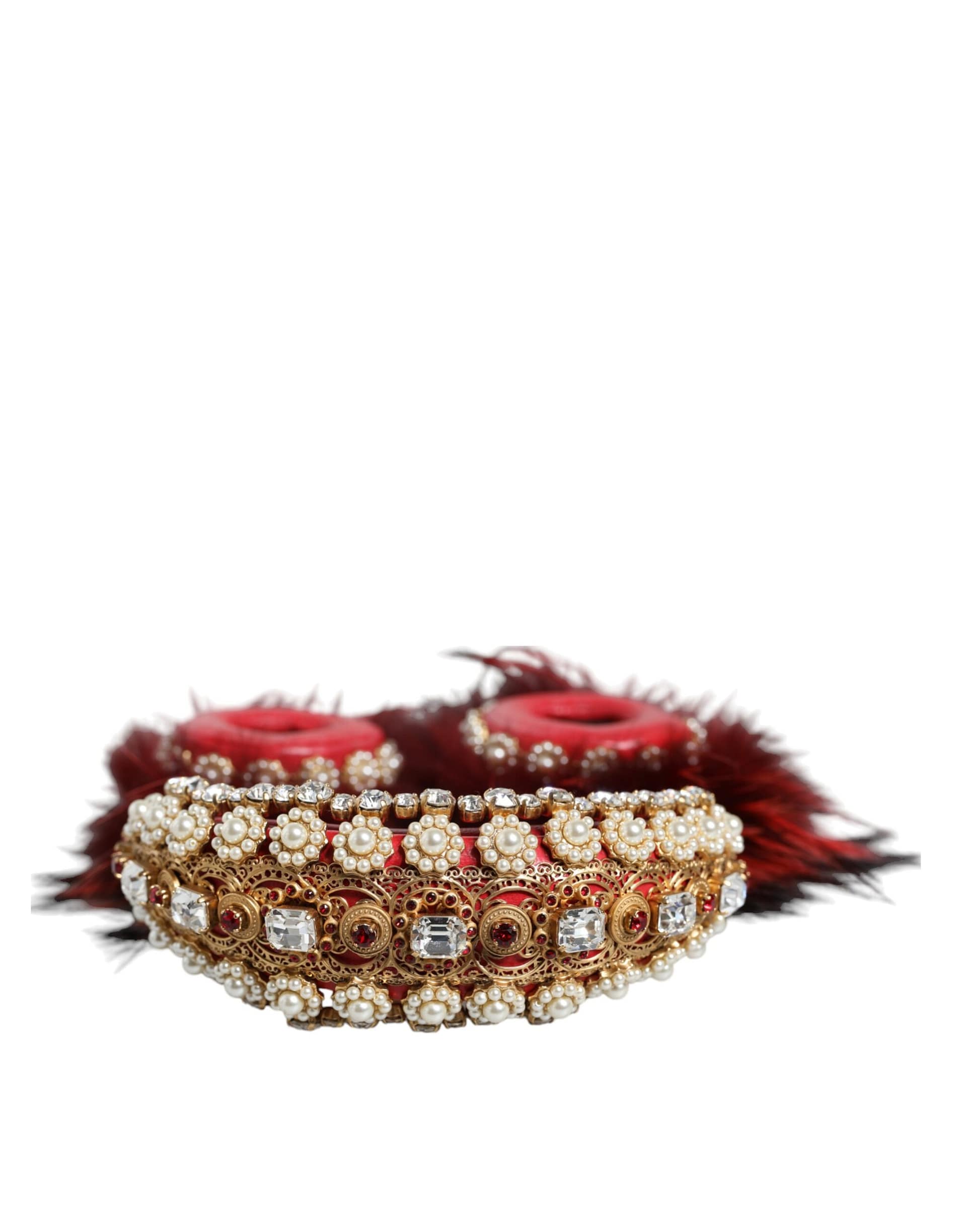 Dolce & Gabbana Red Gold Crystal Fur Headset Audio AUX Headphones - Image 5