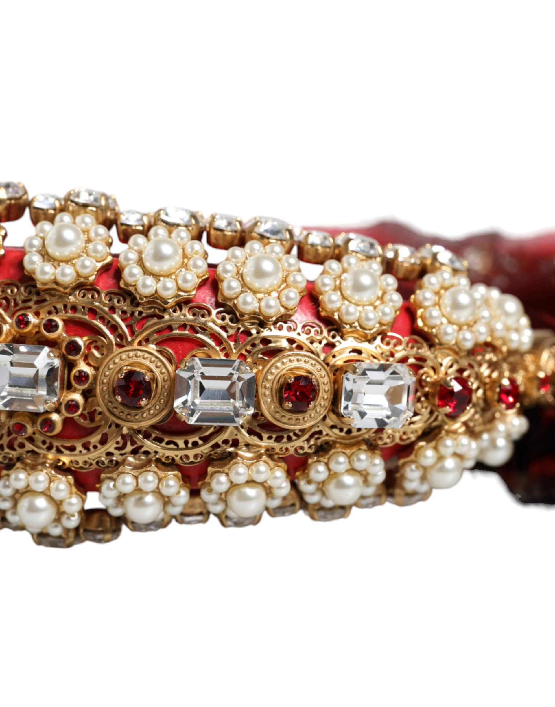 Dolce & Gabbana Red Gold Crystal Fur Headset Audio AUX Headphones - Image 6