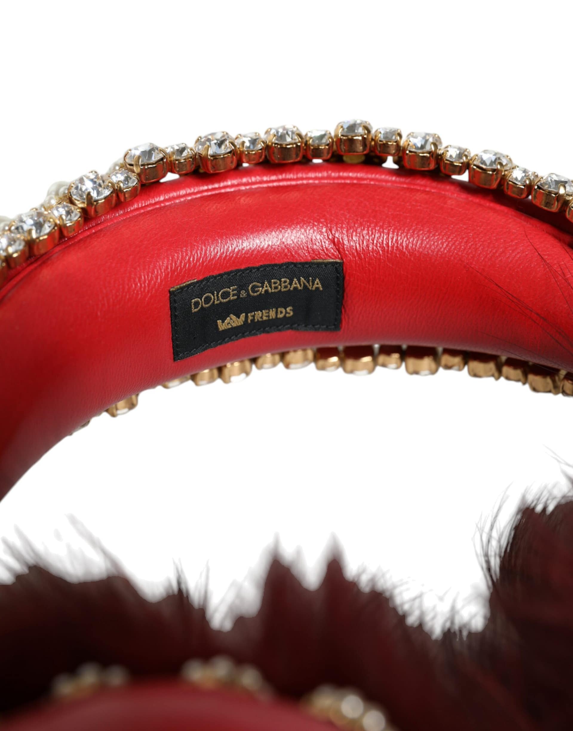 Dolce & Gabbana Red Gold Crystal Fur Headset Audio AUX Headphones - Image 8