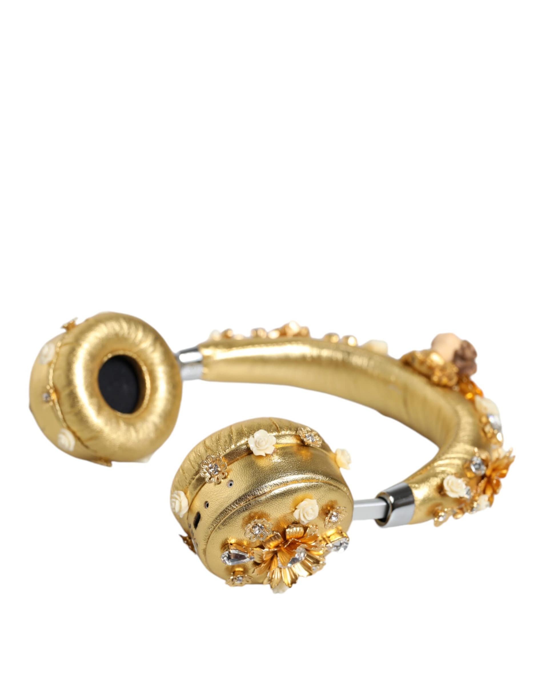 Dolce & Gabbana Gold Leather Floral Crystal Angel Headset Headphones - Image 2