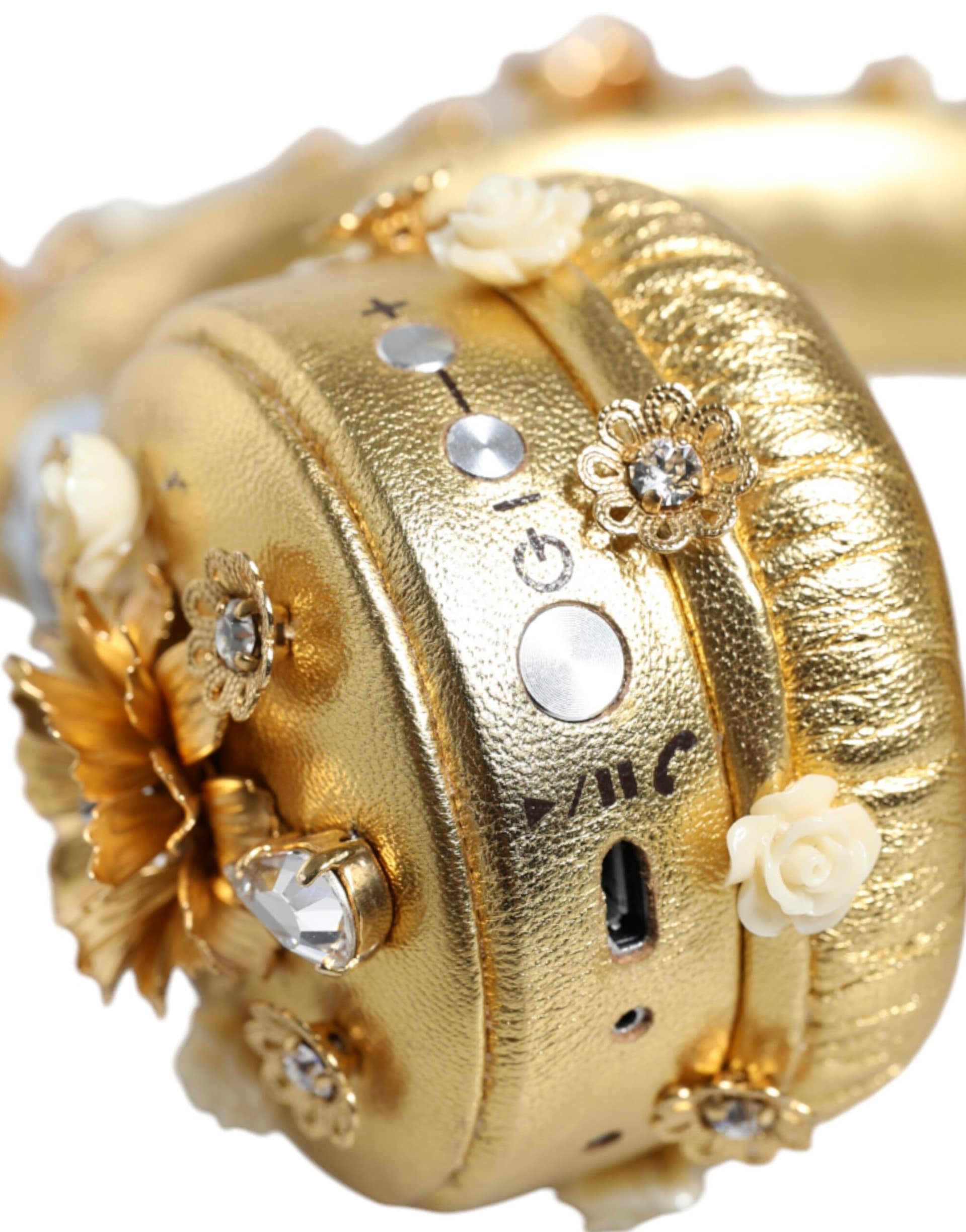 Dolce & Gabbana Gold Leather Floral Crystal Angel Headset Headphones - Image 7
