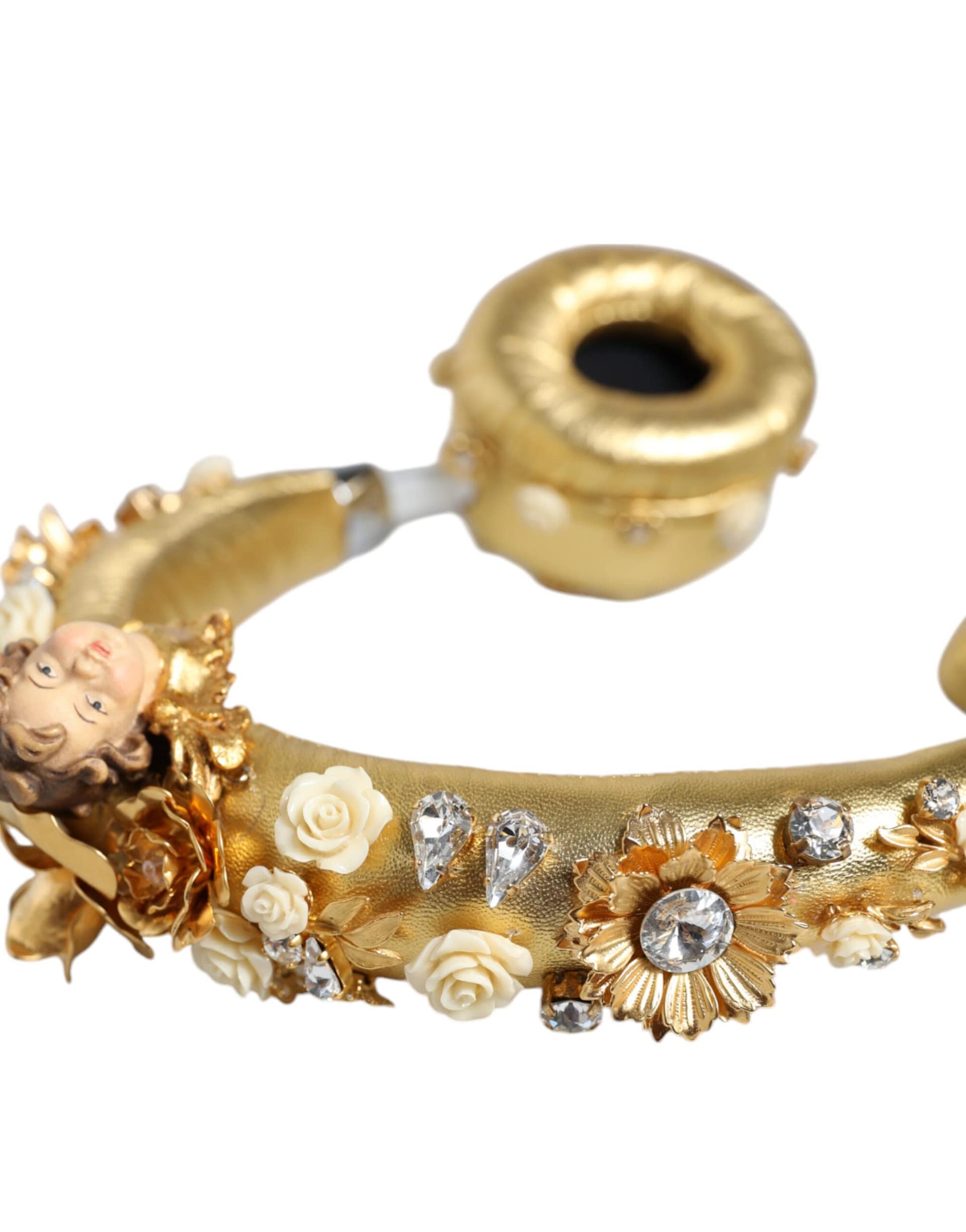 Dolce & Gabbana Gold Leather Floral Crystal Angel Headset Headphones - Image 8