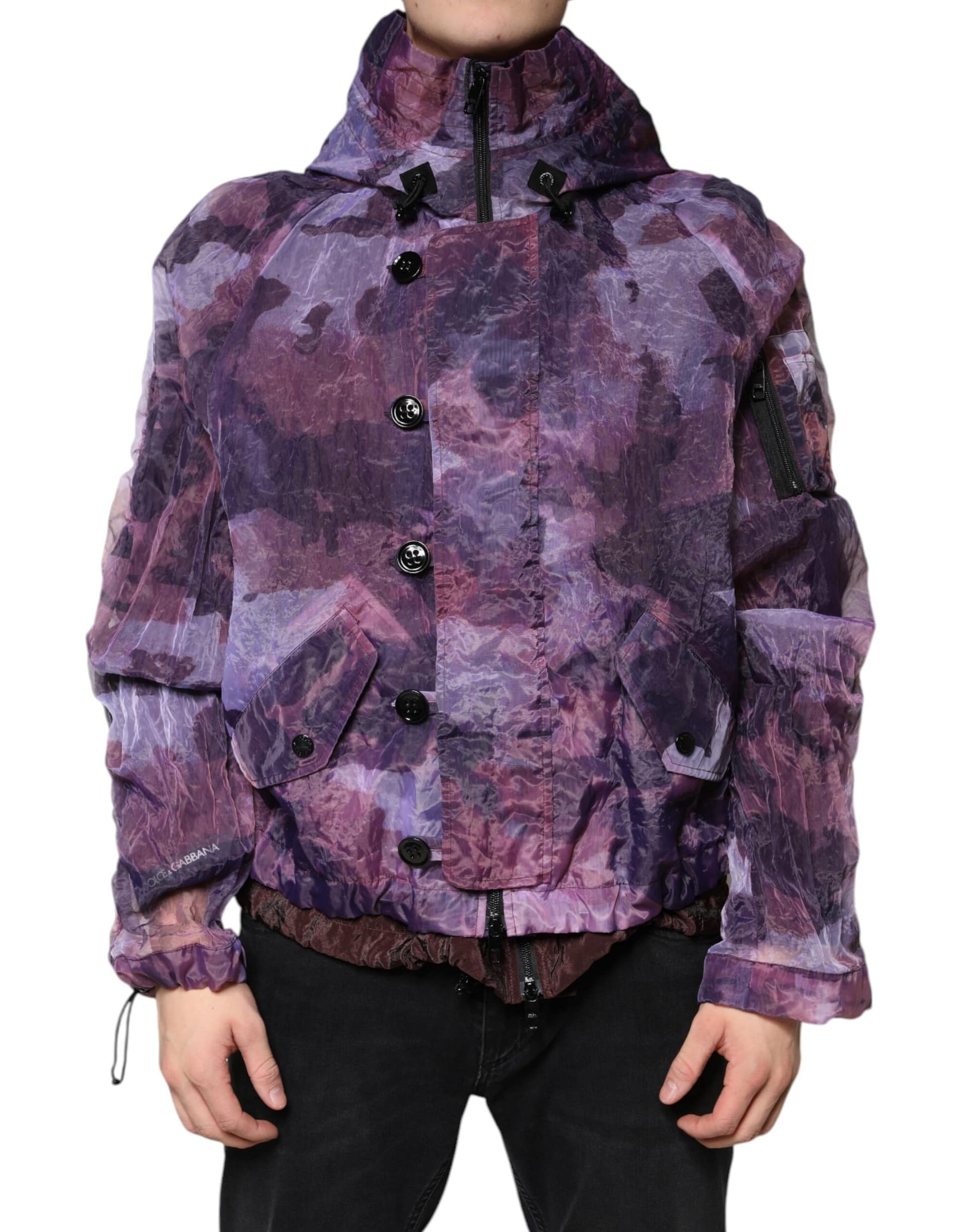 Dolce & Gabbana Purple Camouflage Hooded Men Blouson Jacket - Image 2
