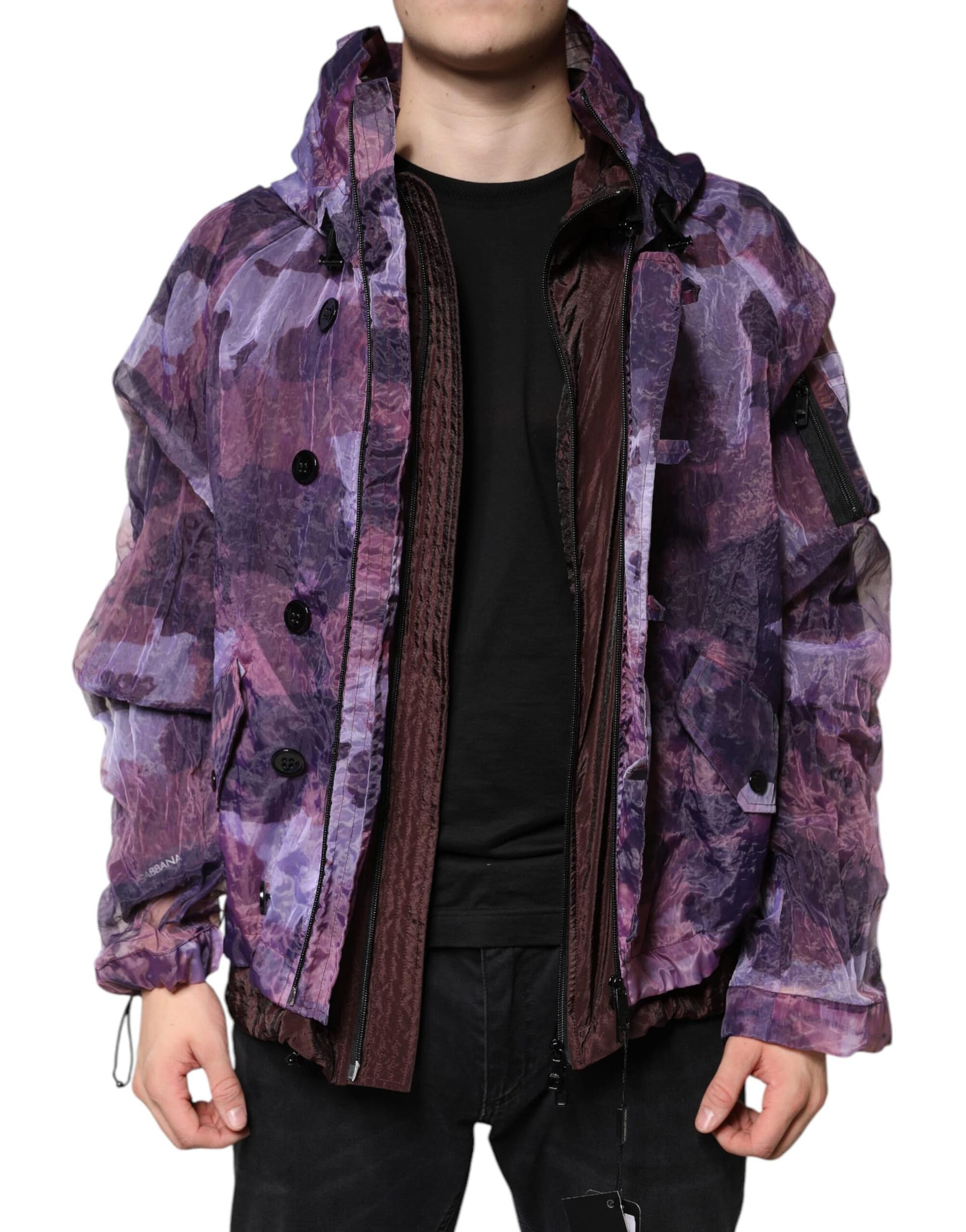 Dolce & Gabbana Purple Camouflage Hooded Men Blouson Jacket - Image 8