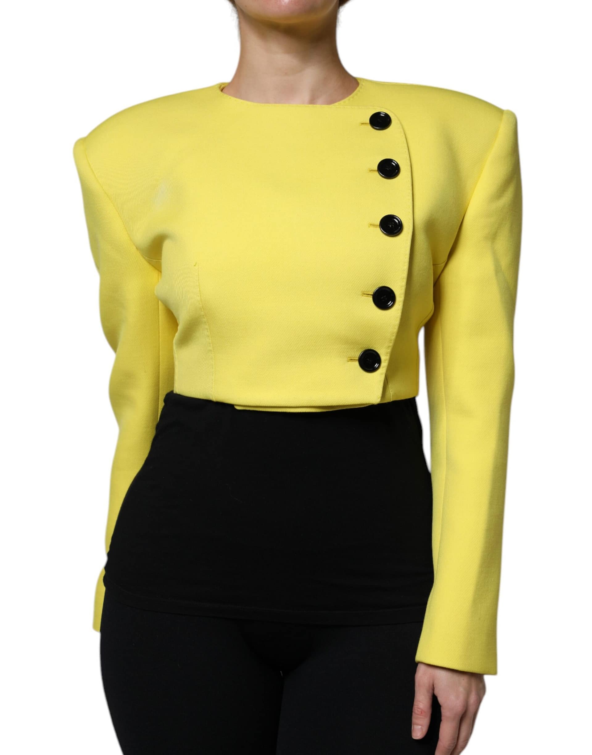Dolce & Gabbana Lemon Yellow Wool Long Sleeves Cropped Coat Jacket - Image 2