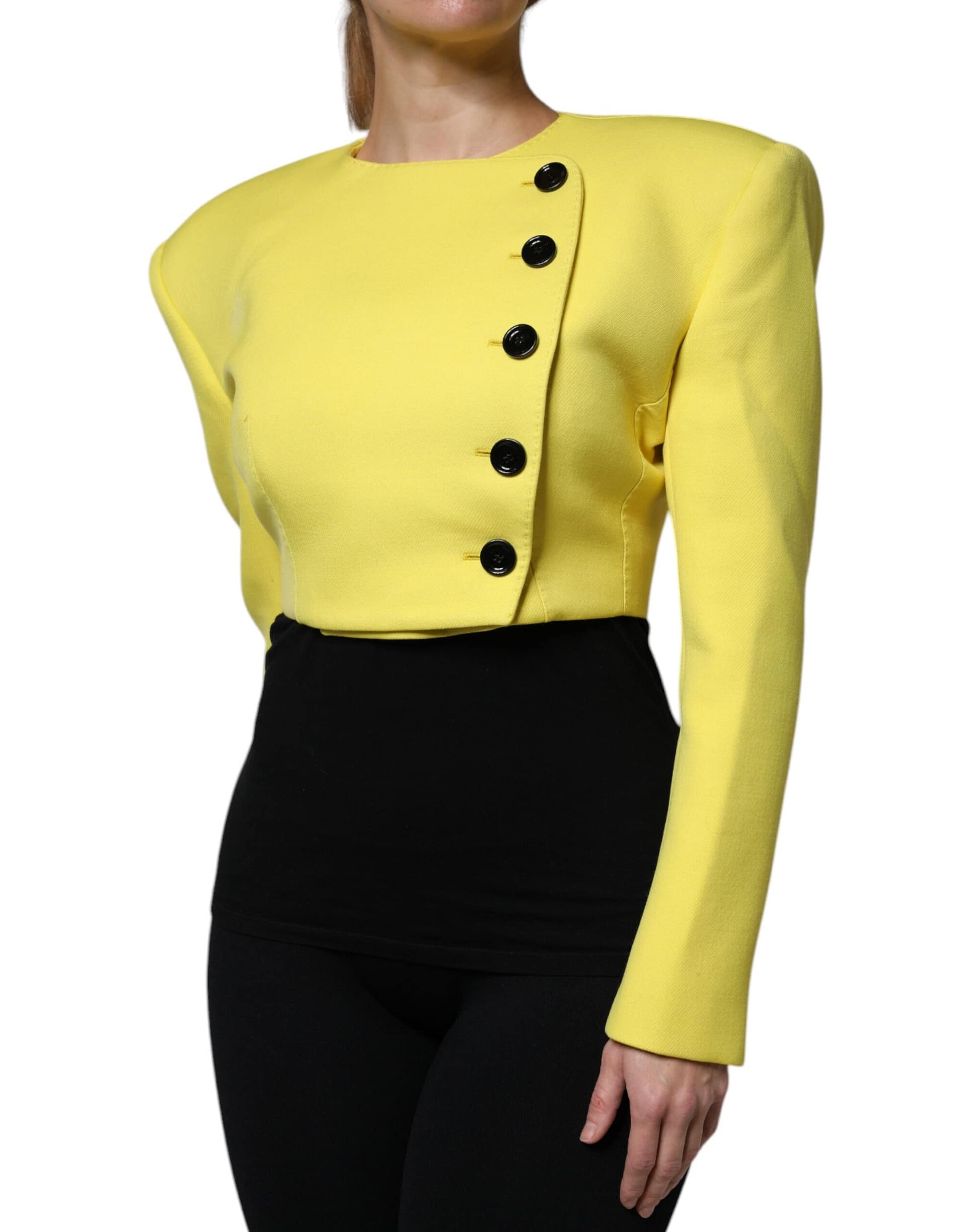Dolce & Gabbana Lemon Yellow Wool Long Sleeves Cropped Coat Jacket - Image 3