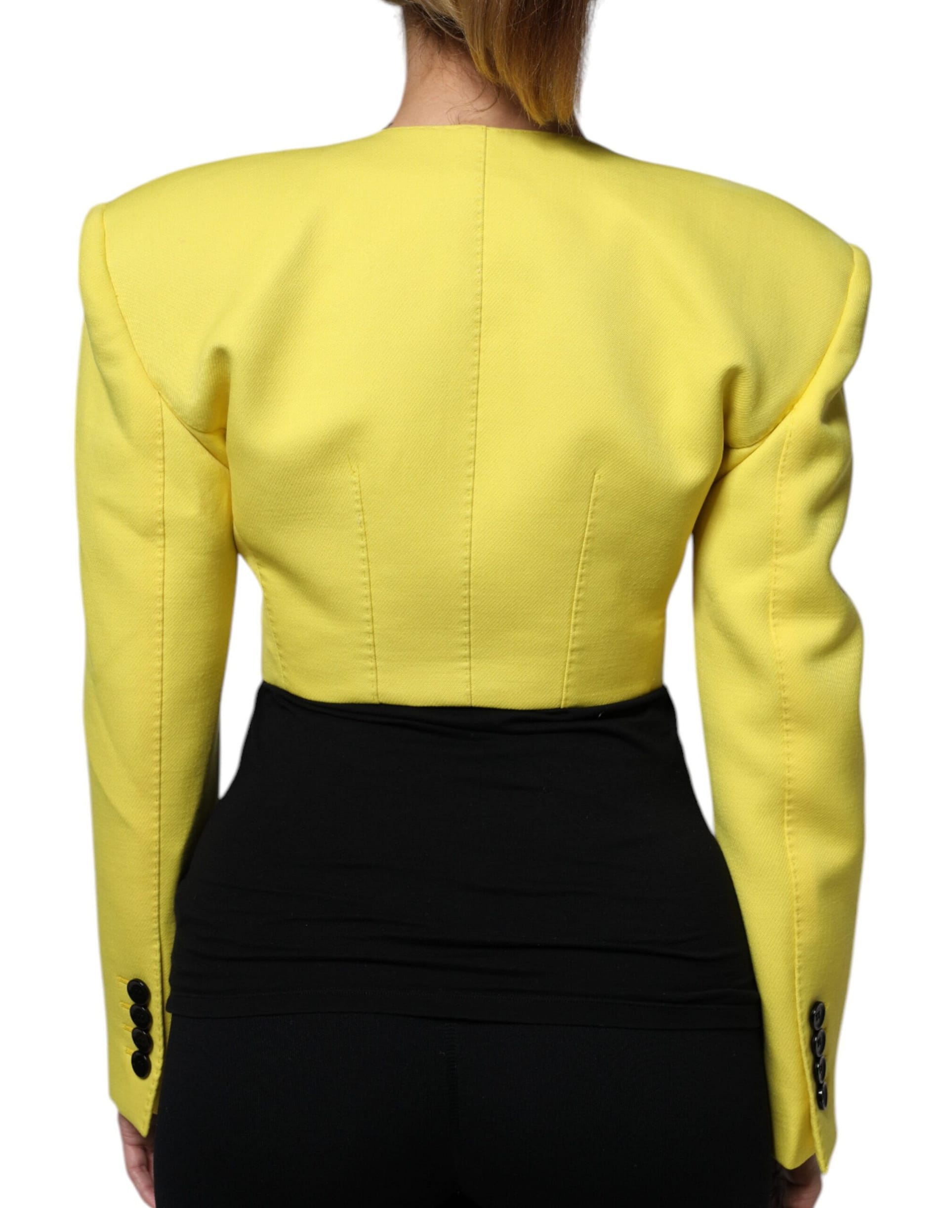 Dolce & Gabbana Lemon Yellow Wool Long Sleeves Cropped Coat Jacket - Image 4