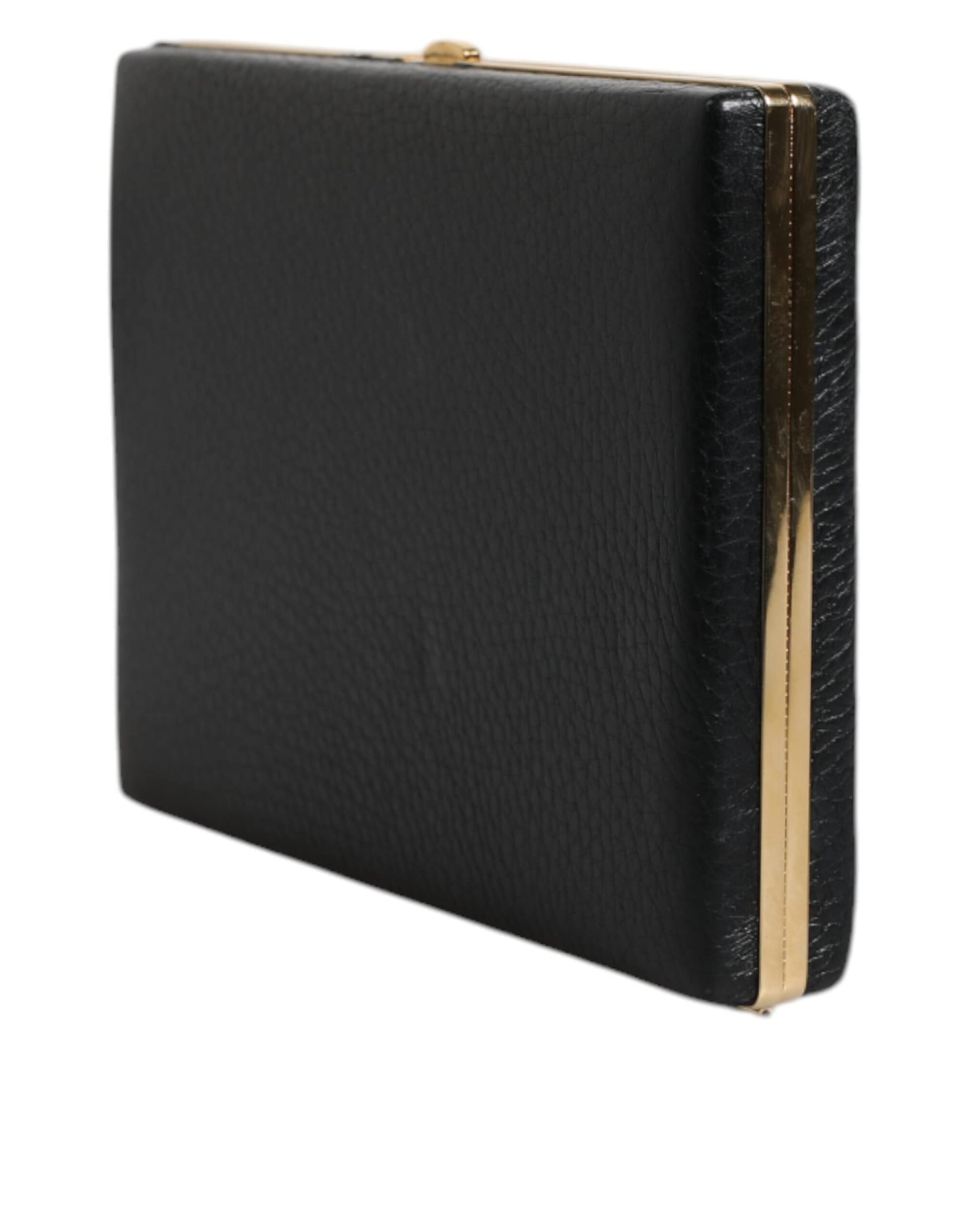 Dolce & Gabbana Black Leather Gold Frame Clutch Evening Party Purse Bag - Image 3
