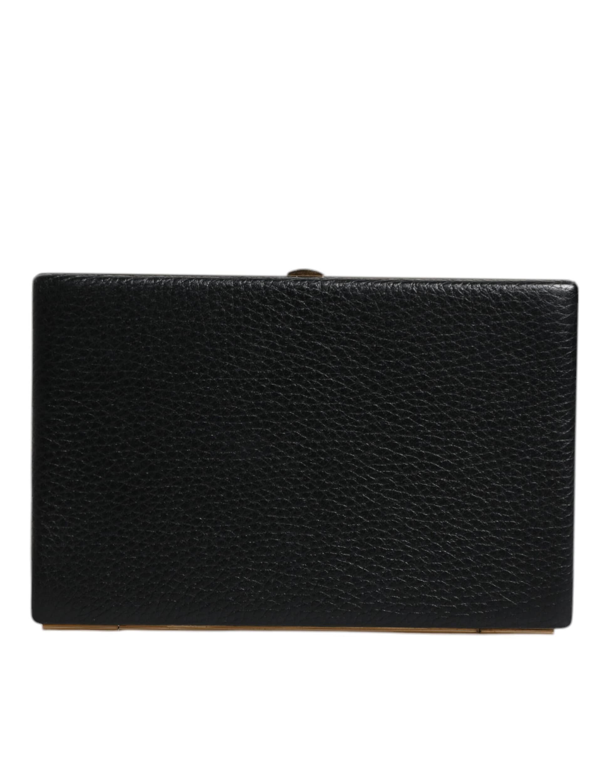 Dolce & Gabbana Black Leather Gold Frame Clutch Evening Party Purse Bag - Image 4