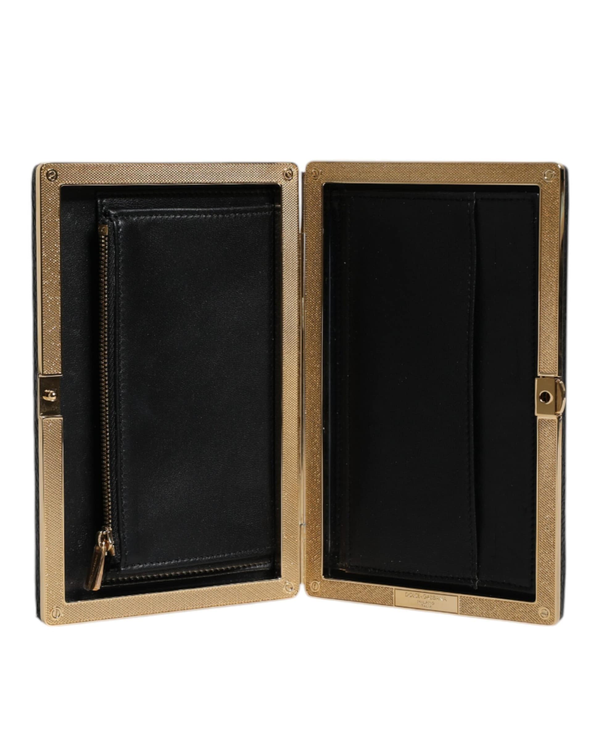 Dolce & Gabbana Black Leather Gold Frame Clutch Evening Party Purse Bag - Image 6