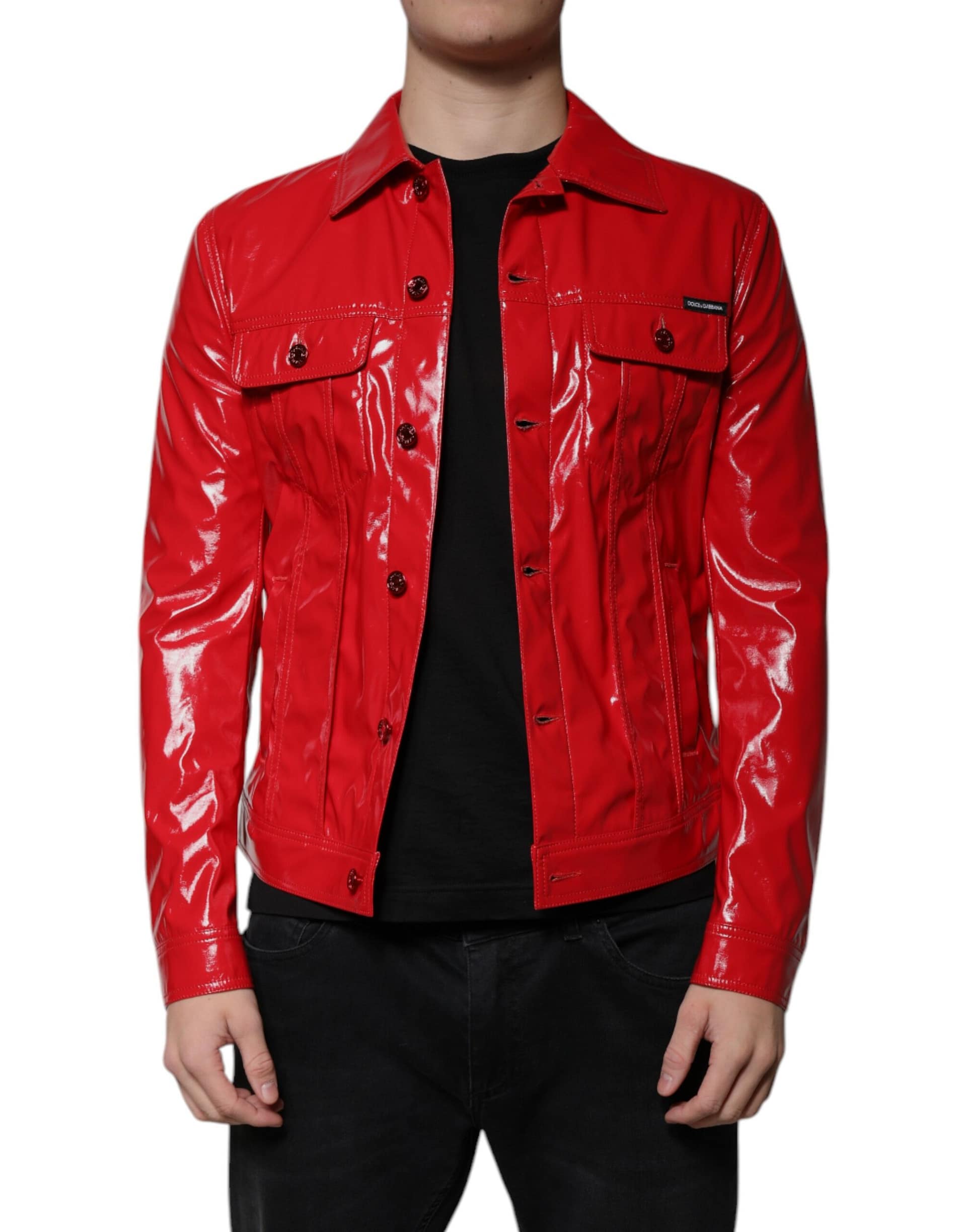 Dolce & Gabbana Red Polyester Button Down Collared Jacket - Image 2