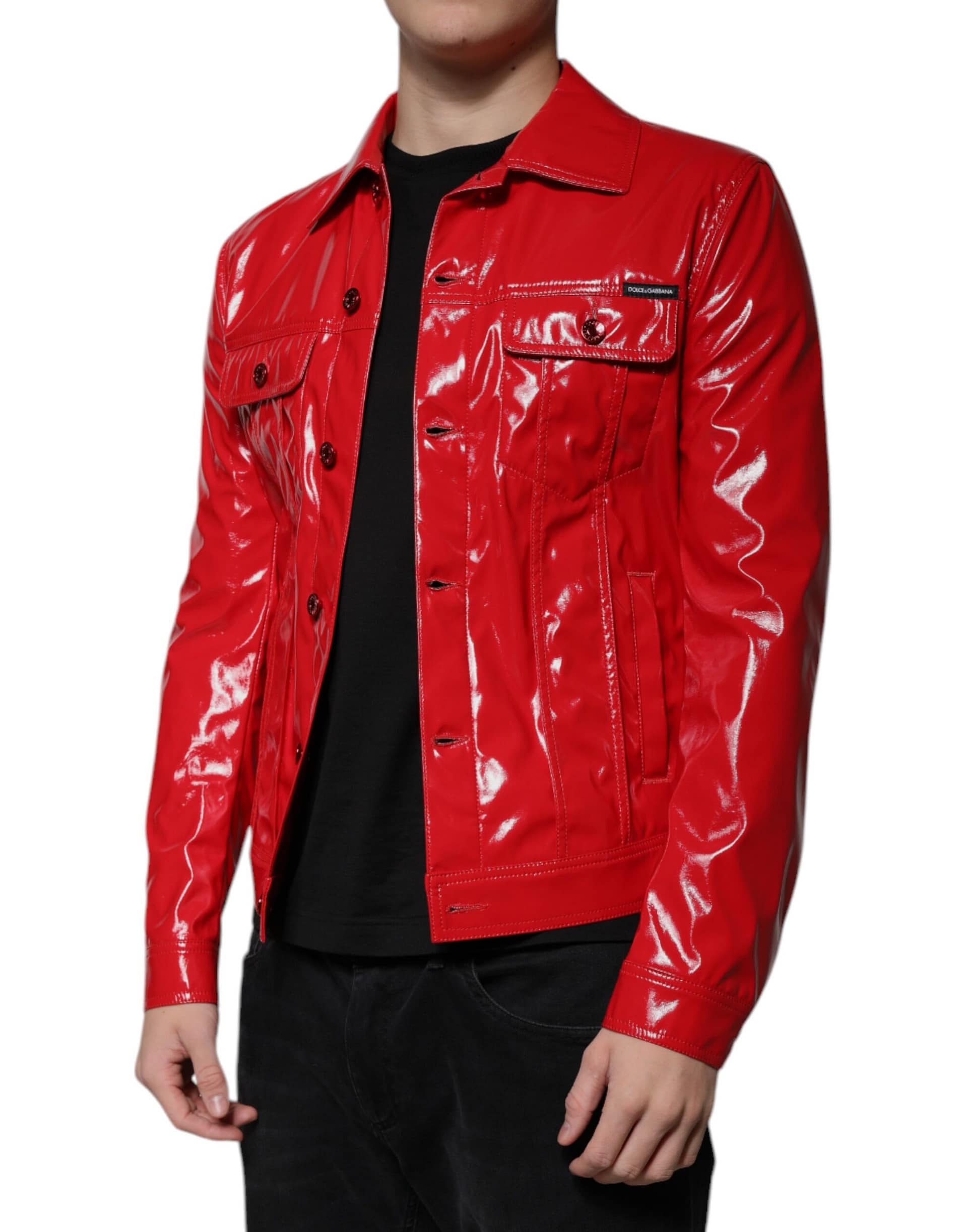 Dolce & Gabbana Red Polyester Button Down Collared Jacket - Image 3