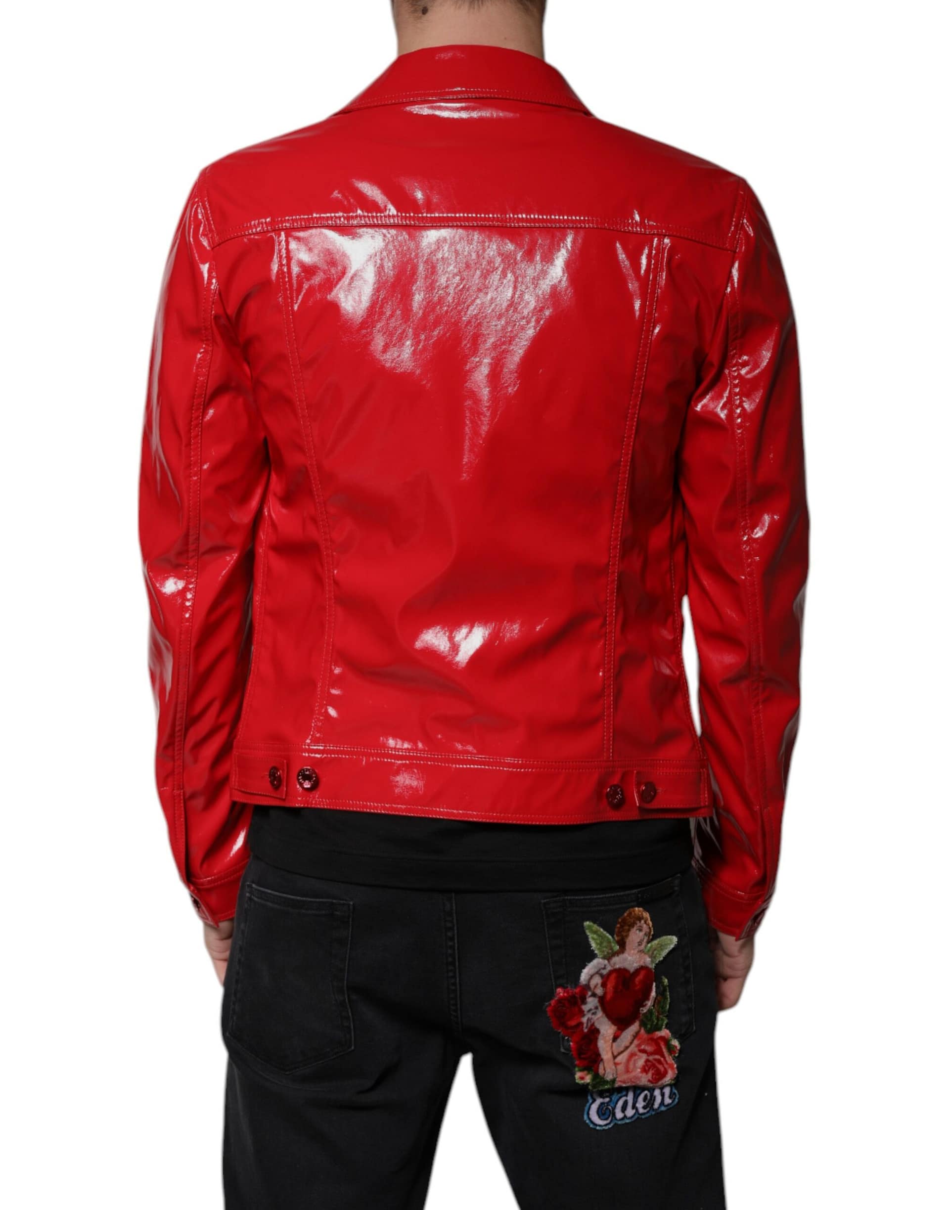 Dolce & Gabbana Red Polyester Button Down Collared Jacket - Image 4