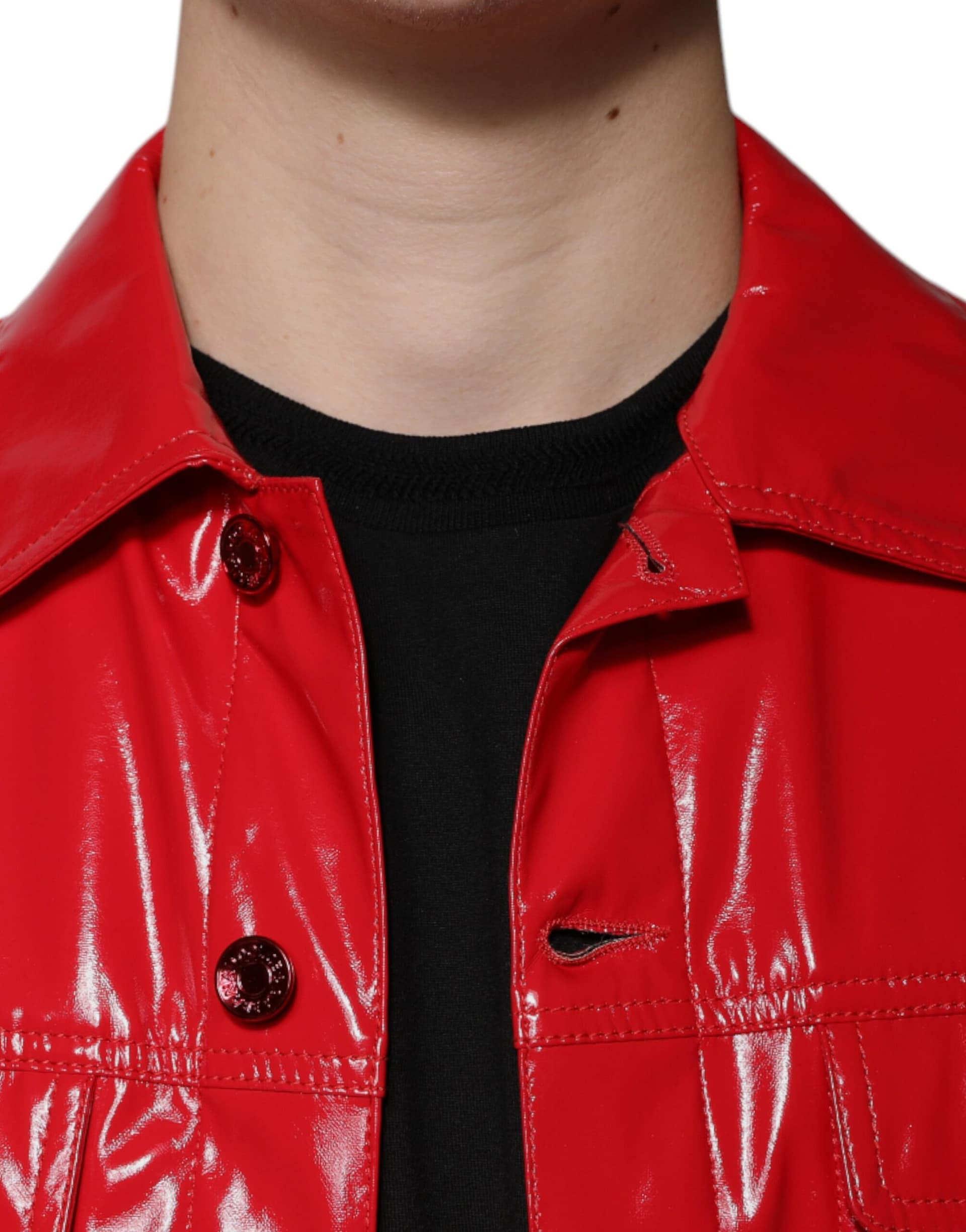 Dolce & Gabbana Red Polyester Button Down Collared Jacket - Image 5