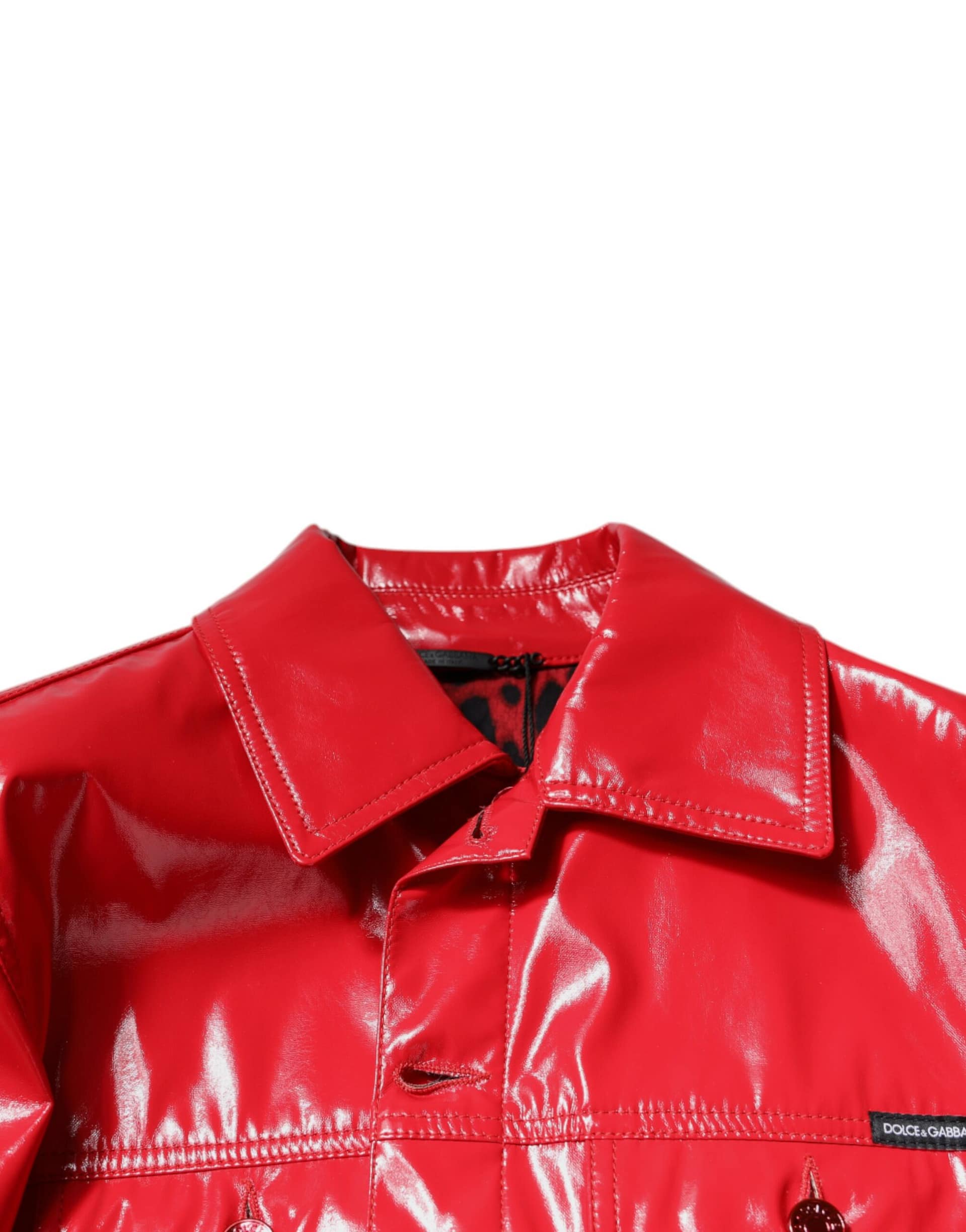 Dolce & Gabbana Red Polyester Button Down Collared Jacket - Image 7