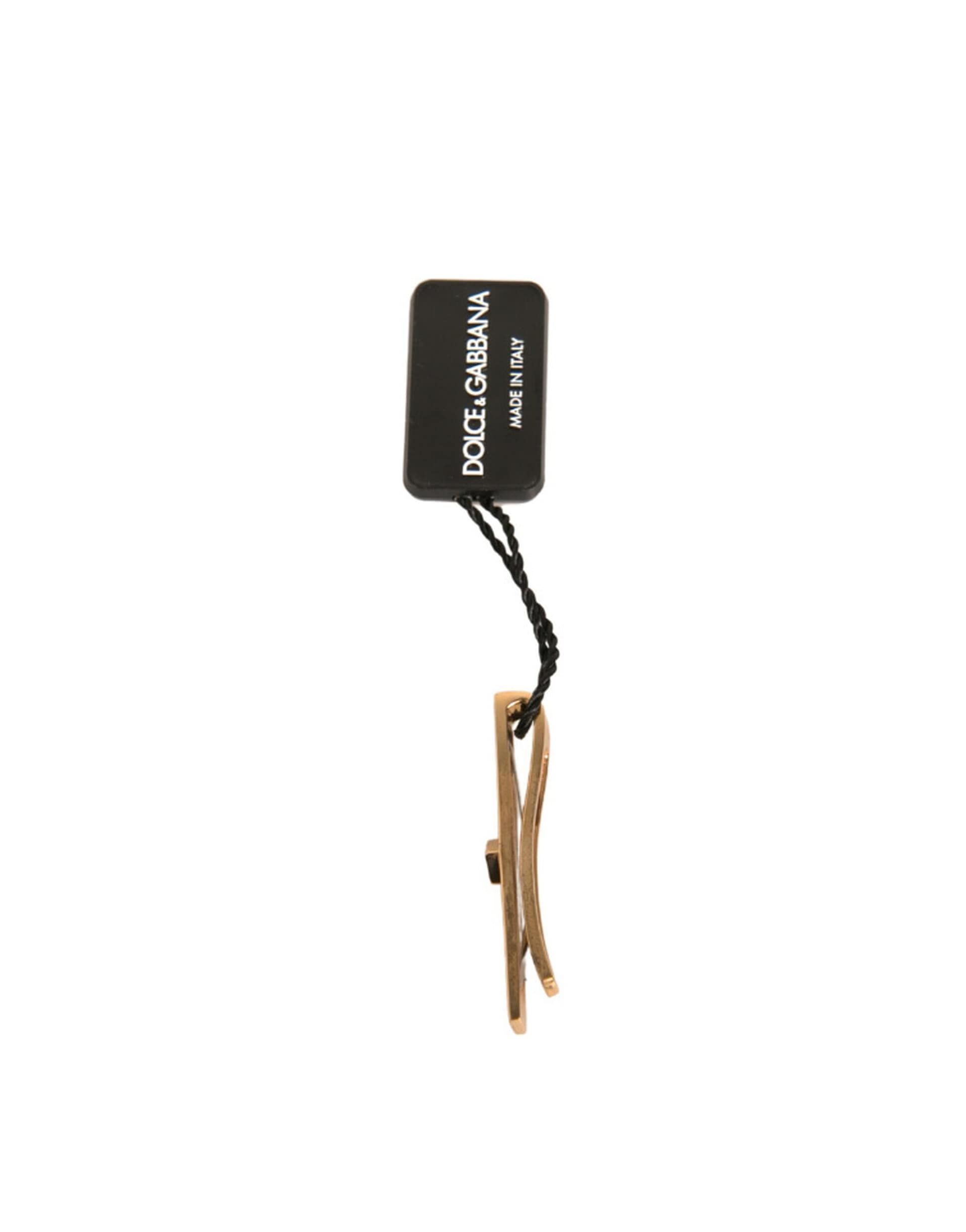 Dolce & Gabbana Gold Tone Brass Crystal Branded Tie Clip Bar - Image 3