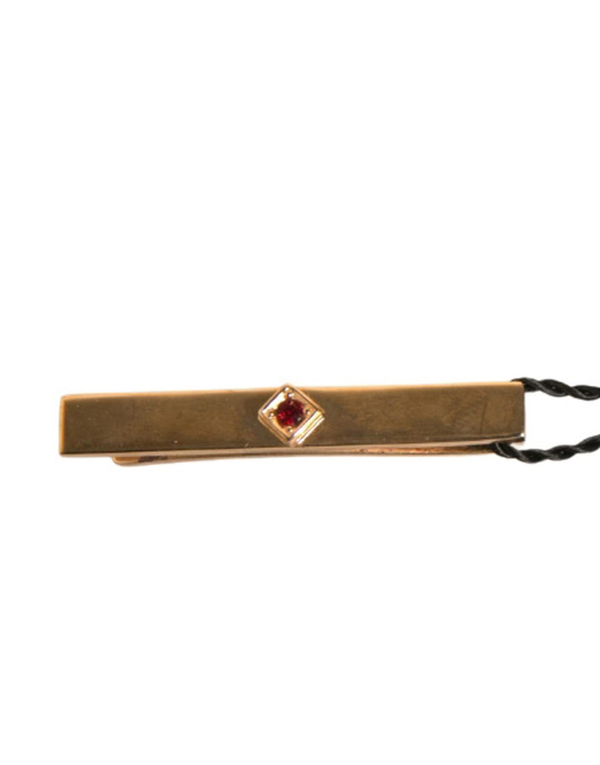 Dolce & Gabbana Gold Tone Brass Crystal Branded Tie Clip Bar - Image 6