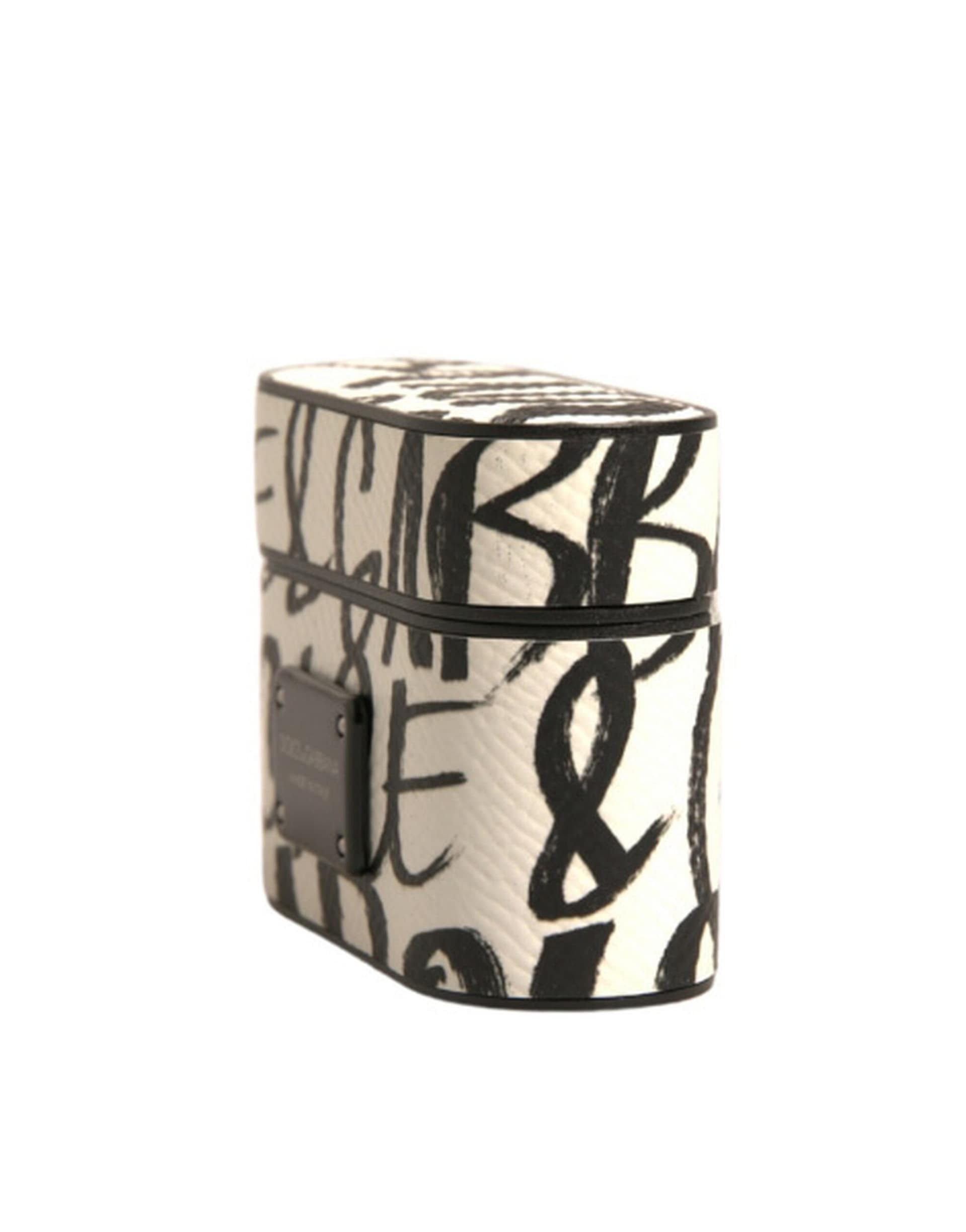Dolce & Gabbana Black White Leather Scribble Embossed Logo Airpods Case - Image 3