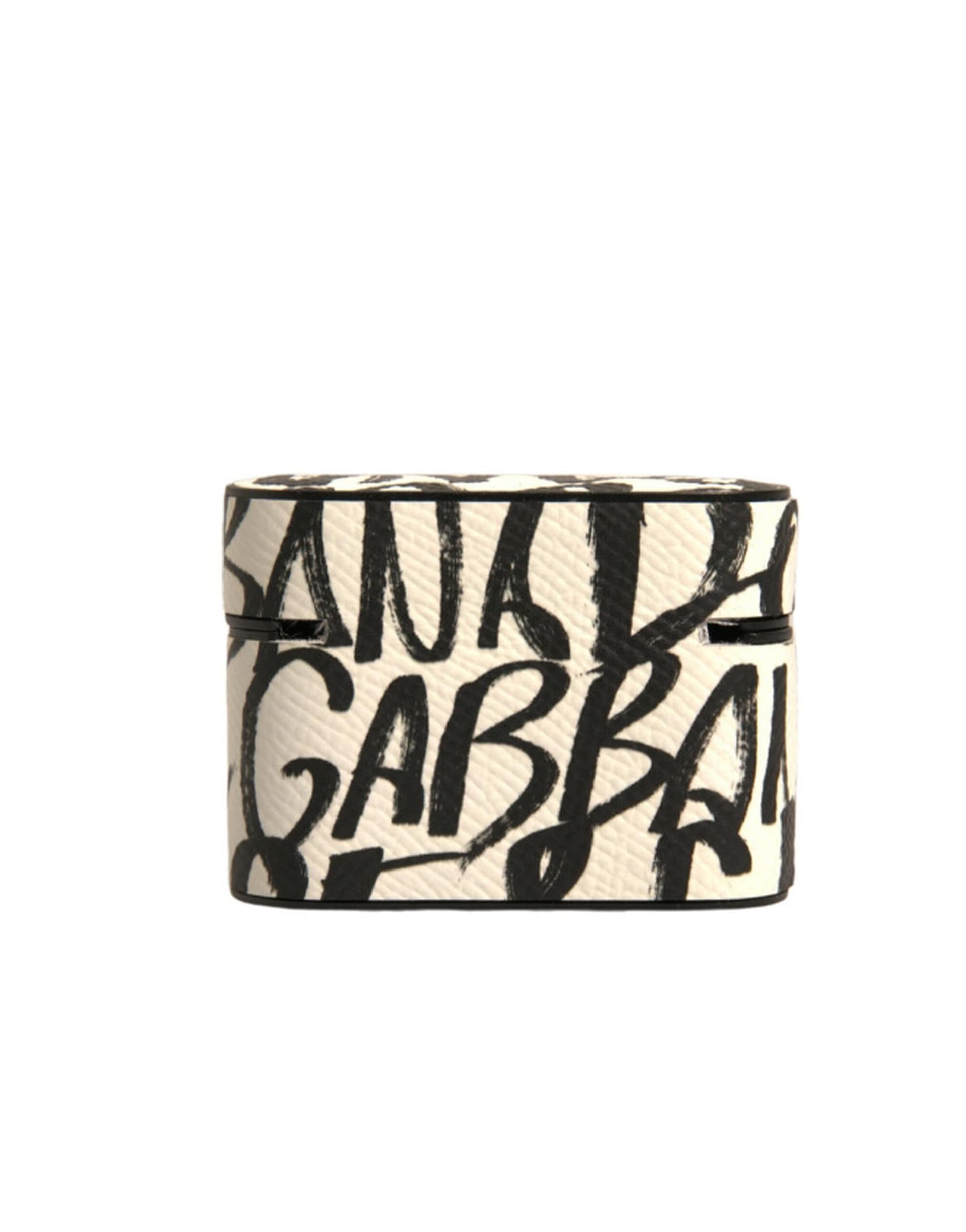 Dolce & Gabbana Black White Leather Scribble Embossed Logo Airpods Case - Image 4