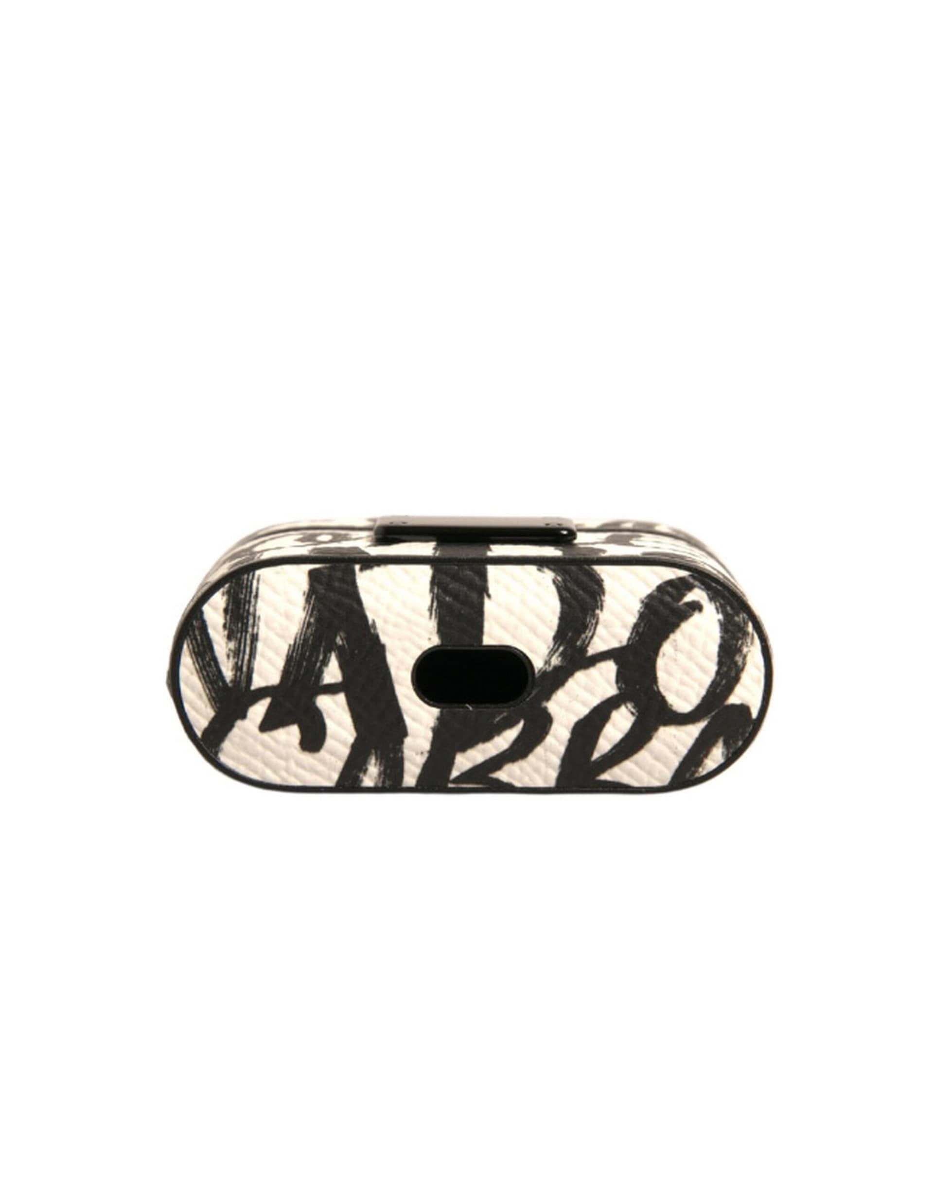 Dolce & Gabbana Black White Leather Scribble Embossed Logo Airpods Case - Image 5