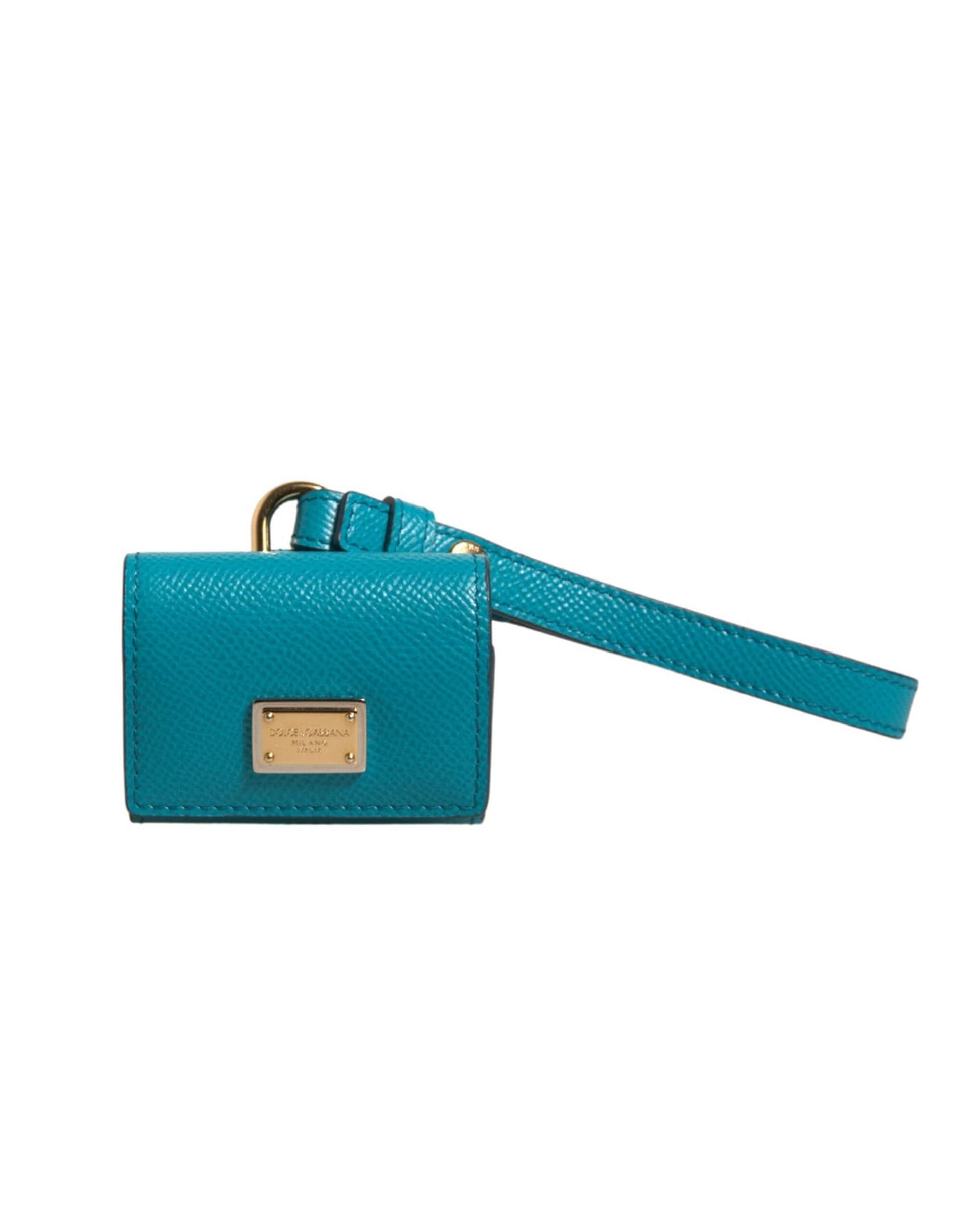 Dolce & Gabbana Green Logo Plaque Leather Gold Metal Strap Airpods Case - Image 2