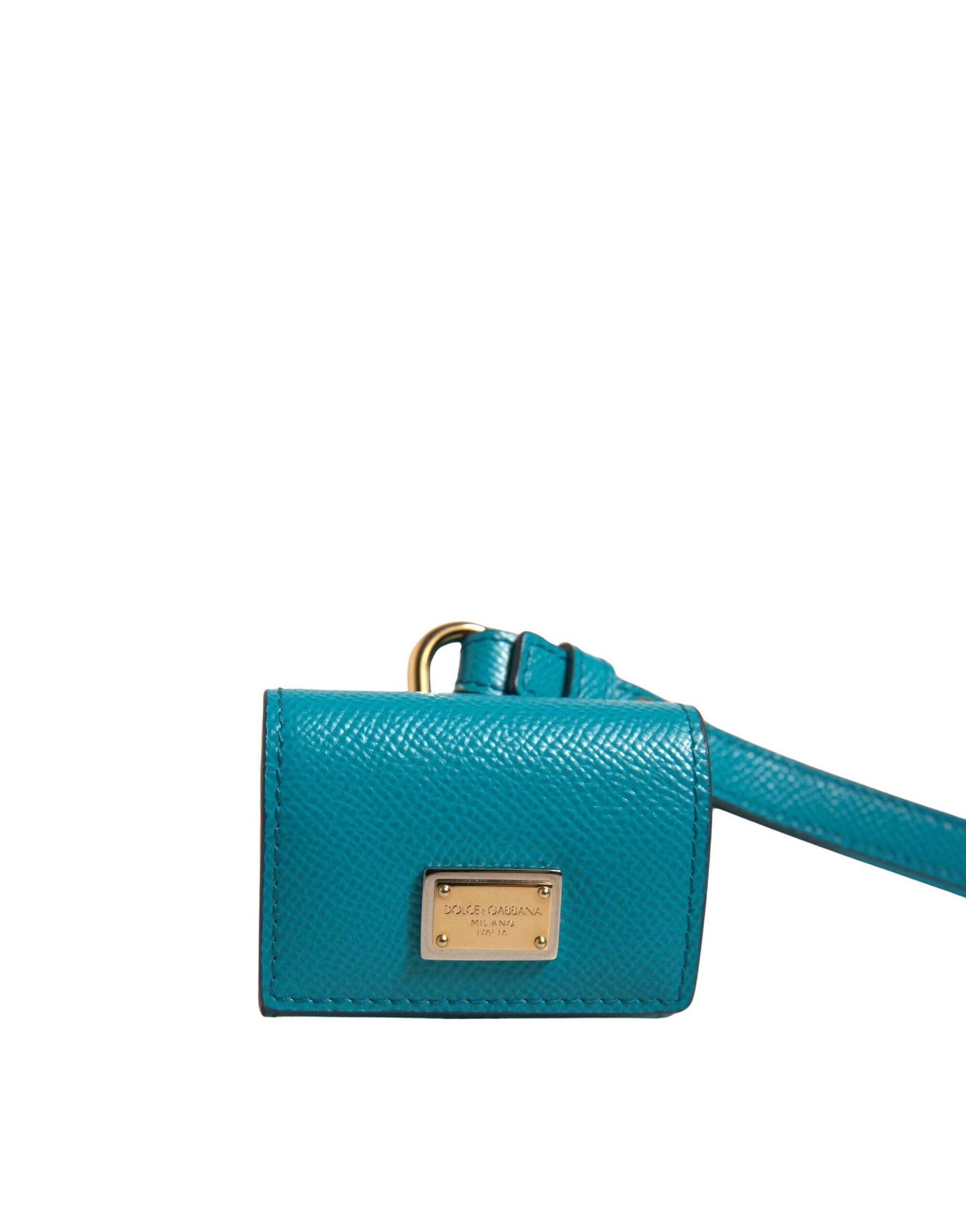 Dolce & Gabbana Green Logo Plaque Leather Gold Metal Strap Airpods Case - Image 3