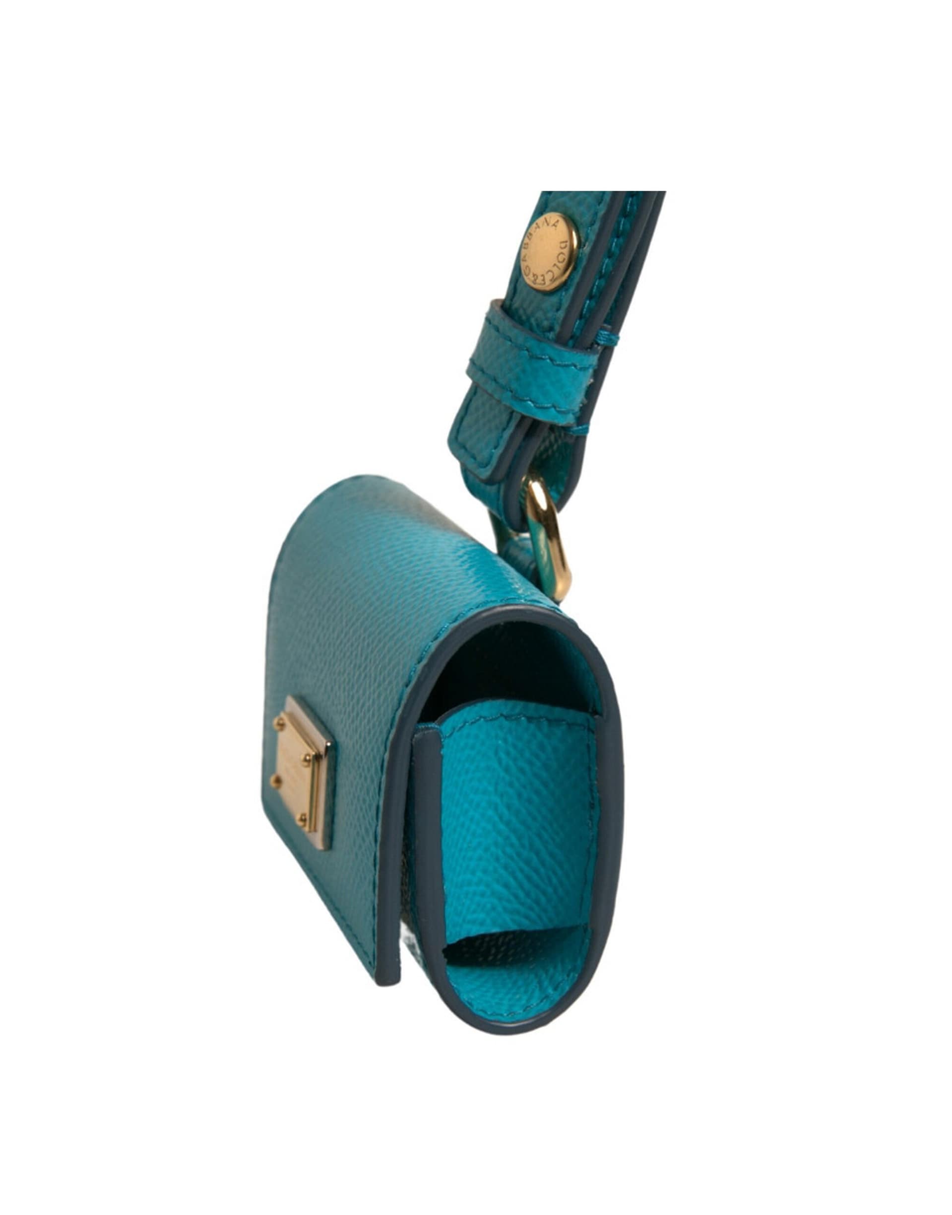 Dolce & Gabbana Green Logo Plaque Leather Gold Metal Strap Airpods Case - Image 4