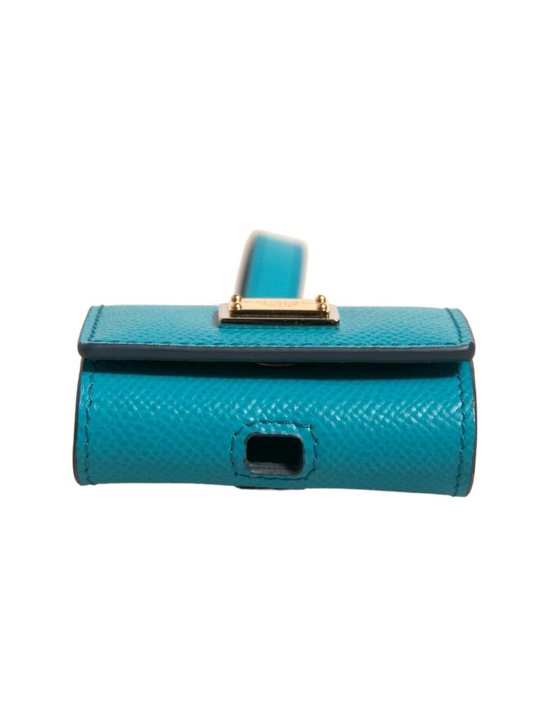 Dolce & Gabbana Green Logo Plaque Leather Gold Metal Strap Airpods Case - Image 5