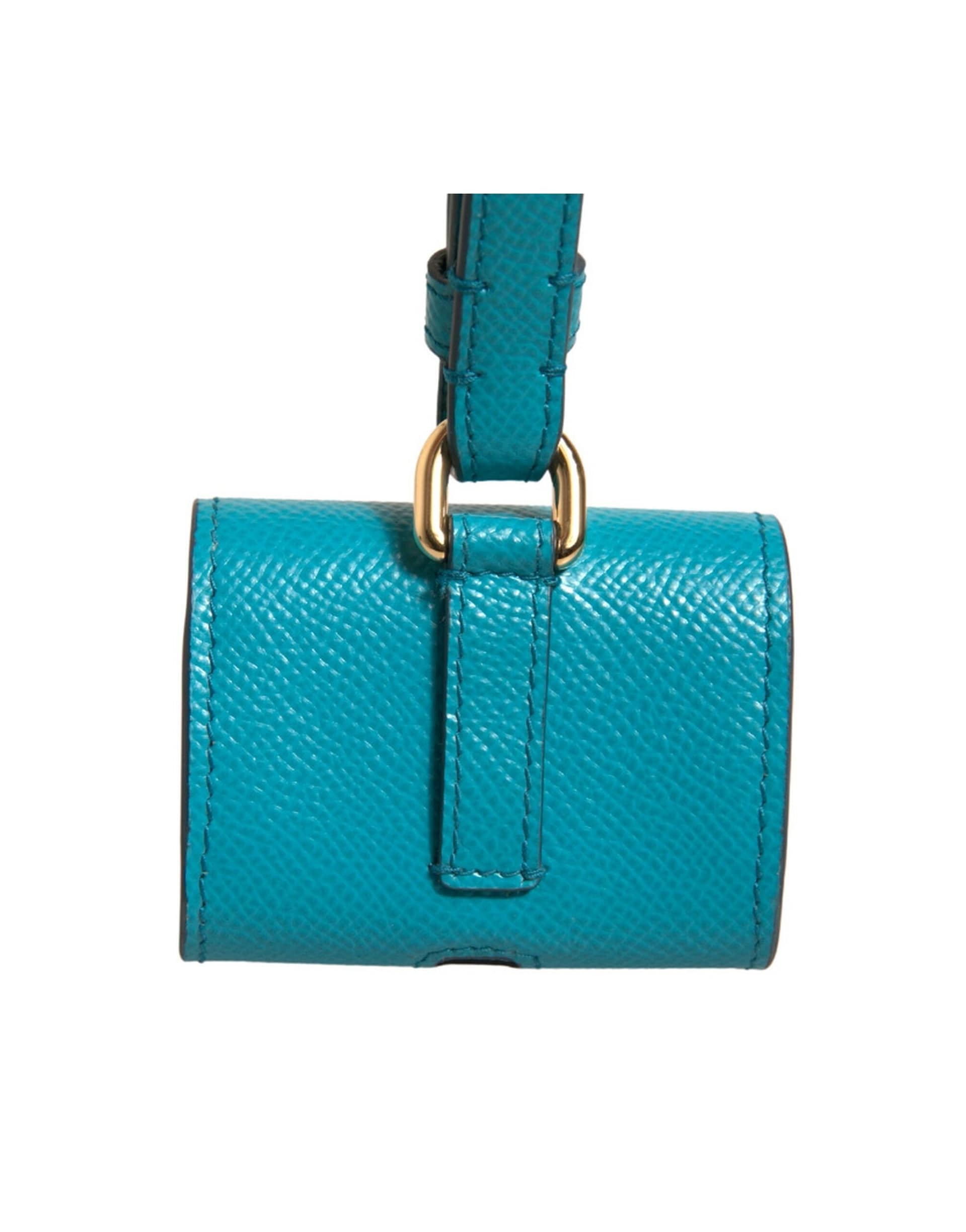 Dolce & Gabbana Green Logo Plaque Leather Gold Metal Strap Airpods Case - Image 6