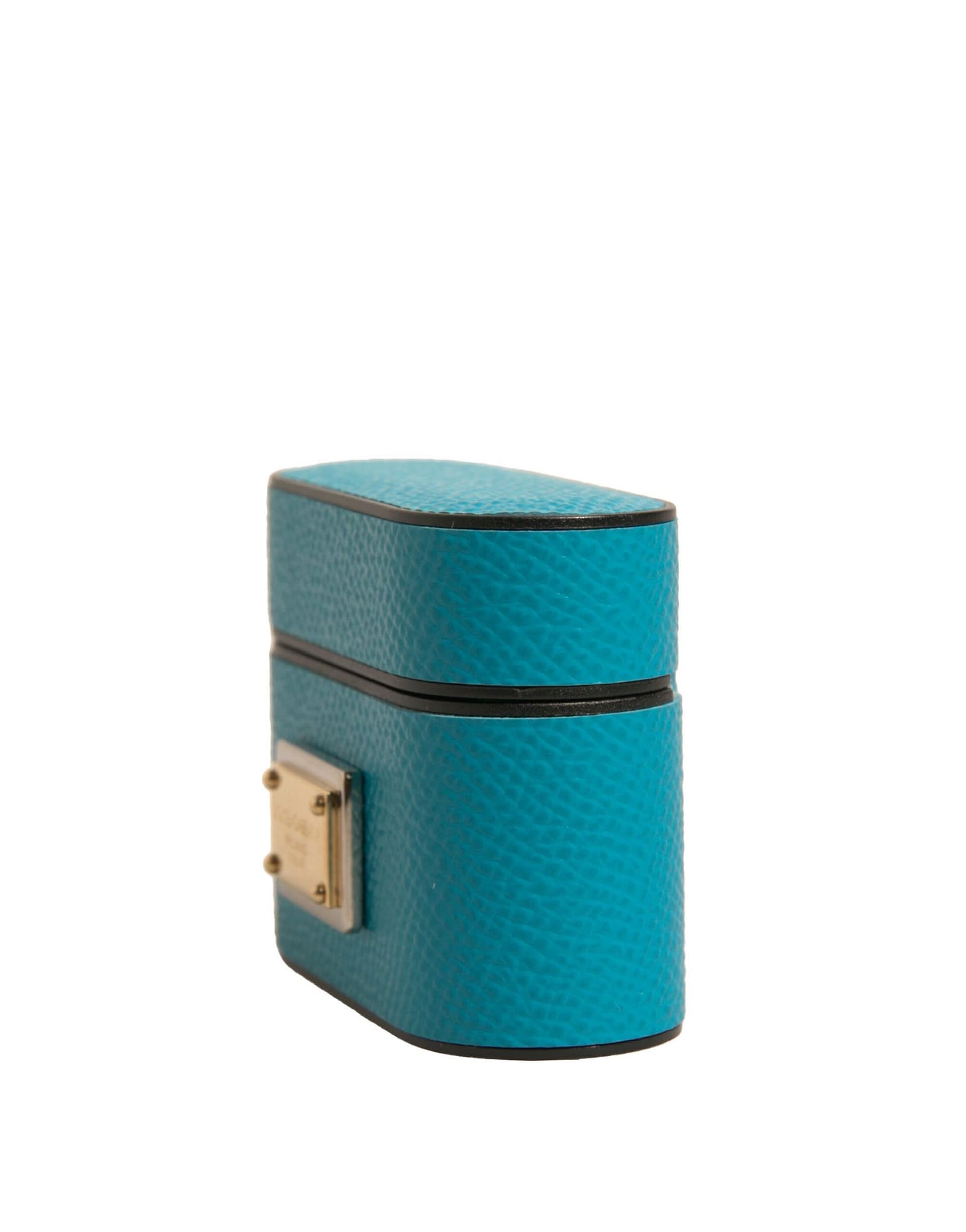 Dolce & Gabbana Green Leather Metal Logo Plaque Holder Airpods Case - Image 3