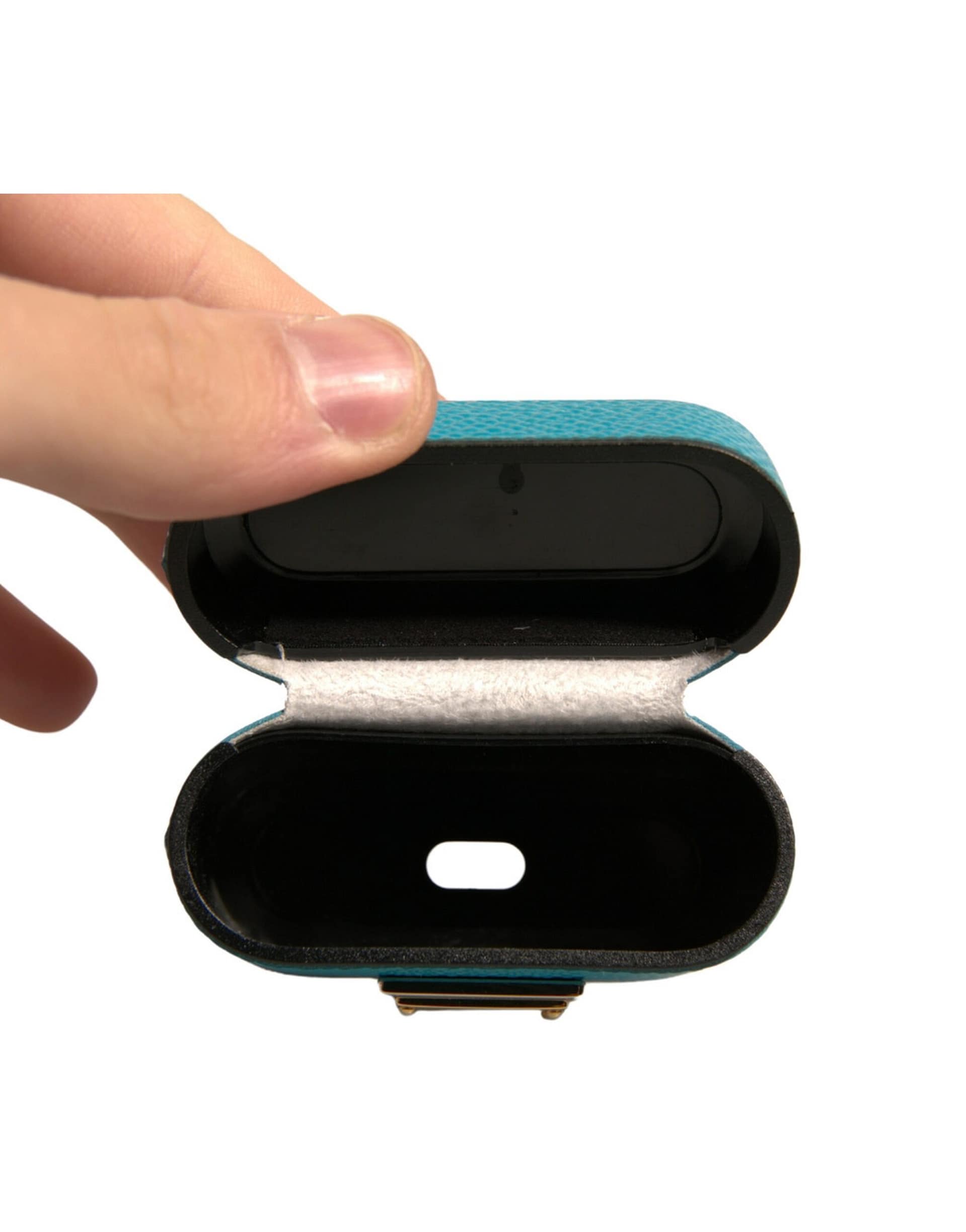 Dolce & Gabbana Green Leather Metal Logo Plaque Holder Airpods Case - Image 6