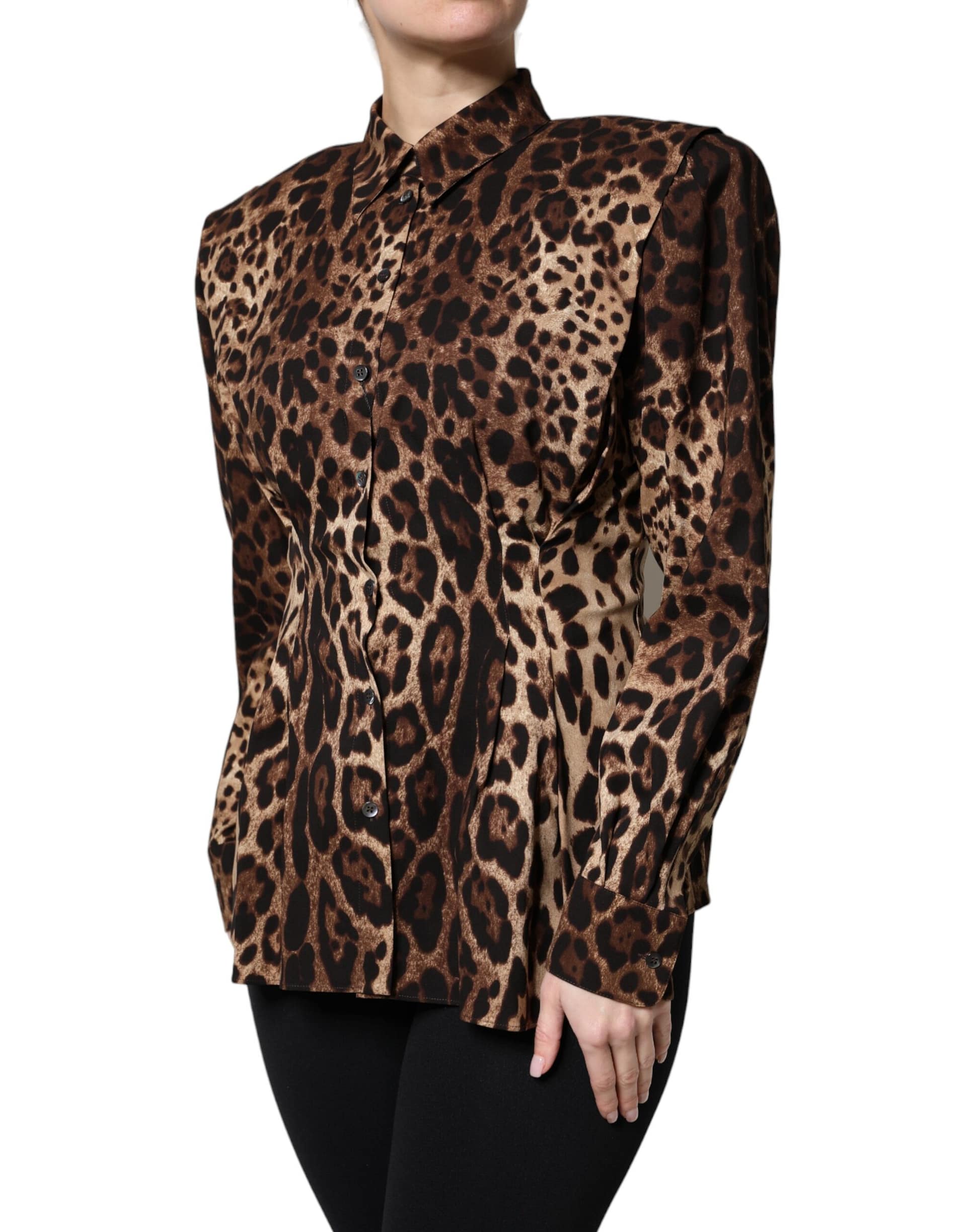 Dolce & Gabbana Brown Leopard Silk Button Down Coat Jacket - Image 2